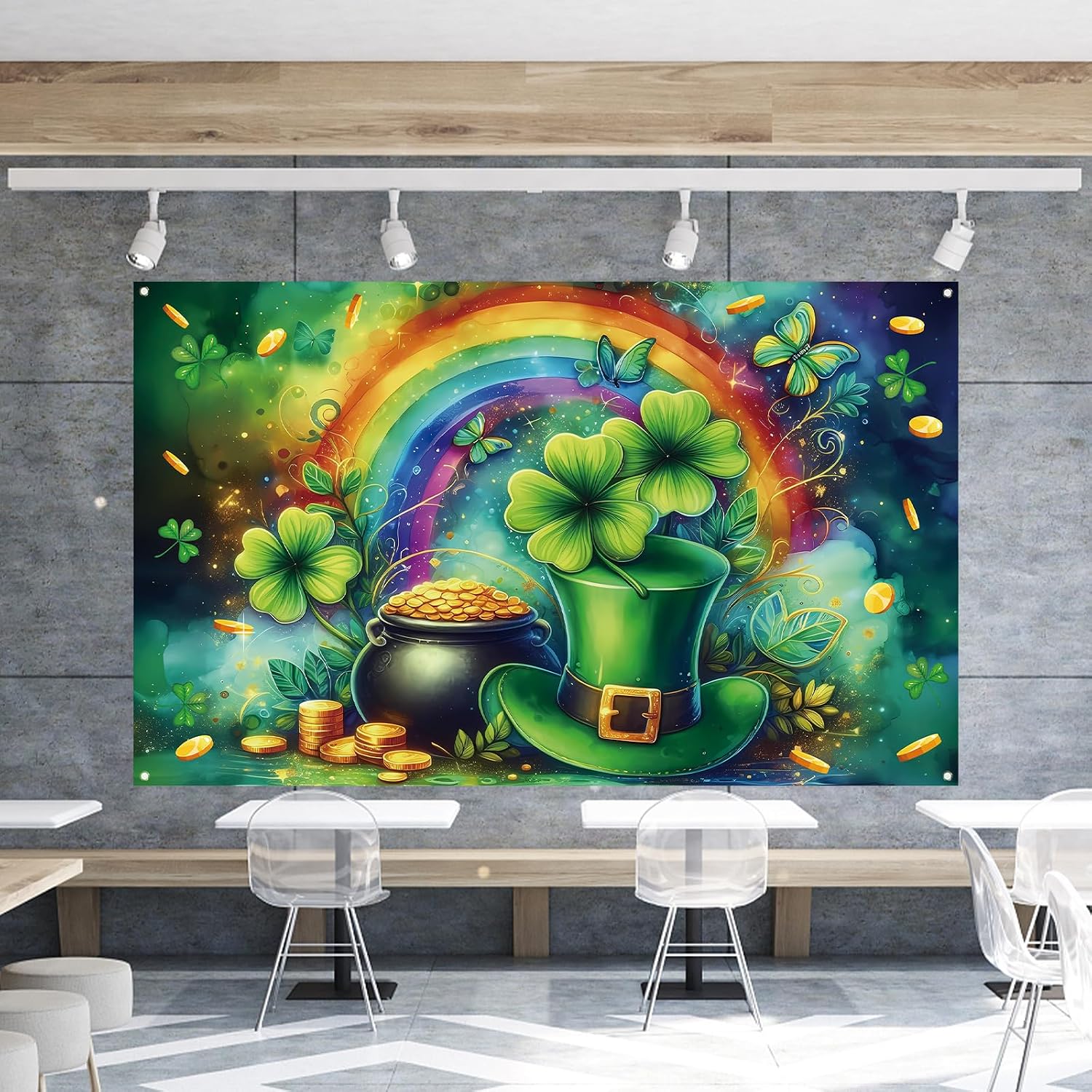 Happy St Patricks Day Photo Backdrop Rainbow Gold Coins Green Shamrock Lucky Clover Banner St. Patrick's Day Party Decorations and Supplies for Home-71×43''