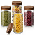 Bumobum 10 oz Small Glass Jars with Lids, Glass Container with Acacia Wood Airtight Lid, Wide Mouth Canisters for Chia Pudding Loose Tea Coffee Meal Prep Parfait Salad Snacks Yogurt Spice, 4-Pack