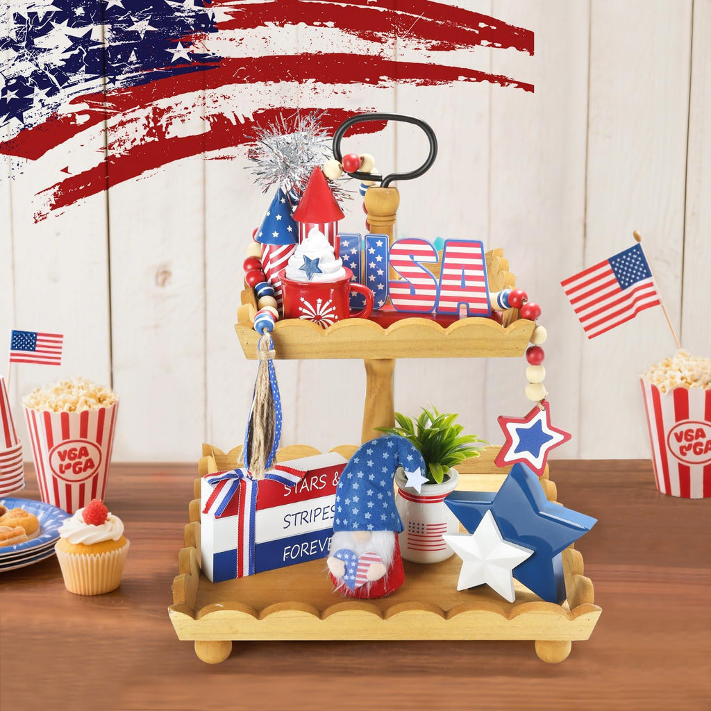 Christmas Decorations 8 PCS Tiered Tray Decor Set, Cute Tabletop Christmas Decor for Home Office Shelf Mantel Coffee Bar Xmas Table Centerpieces Tray Objects Holiday Decoration Set