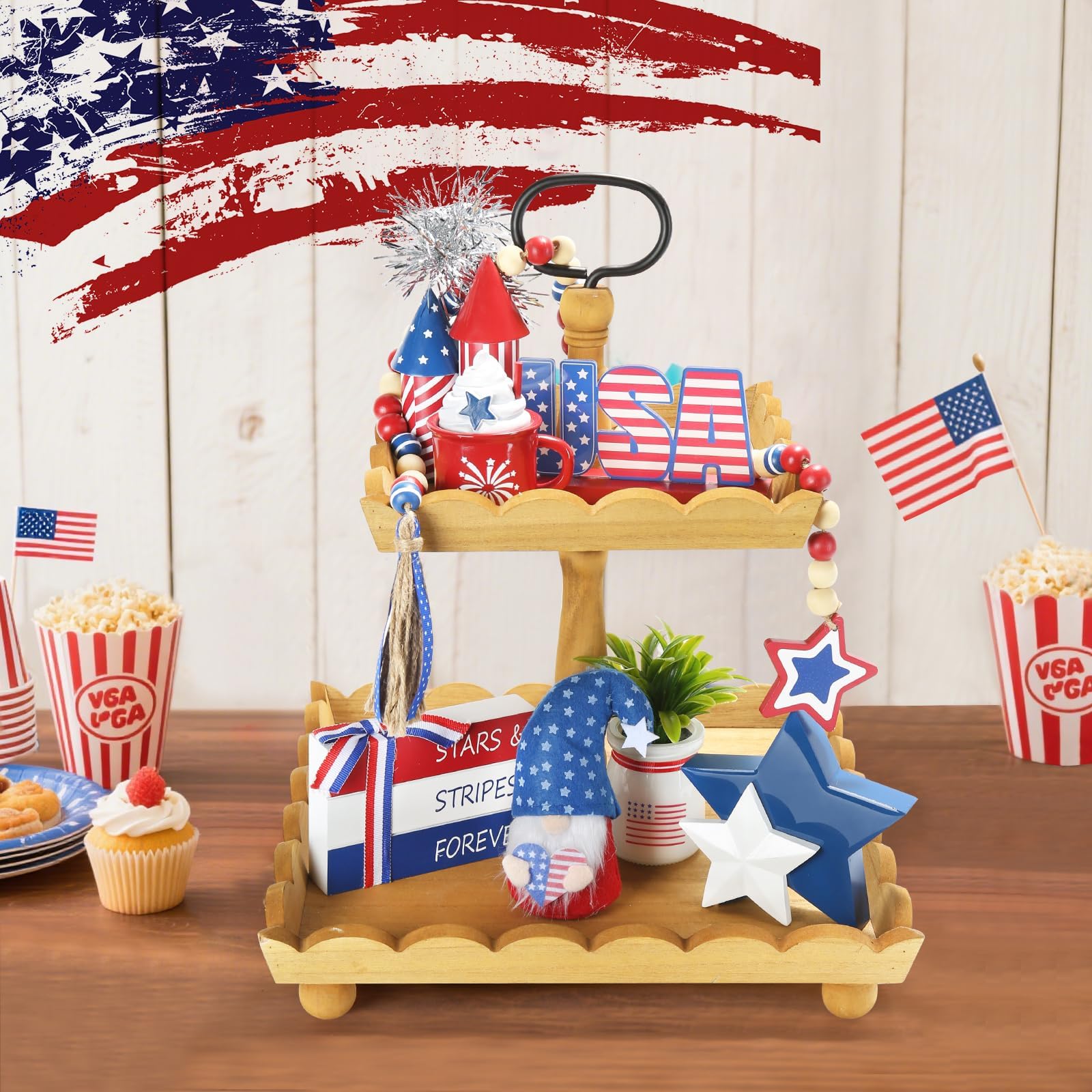 Christmas Decorations 8 PCS Tiered Tray Decor Set, Cute Tabletop Christmas Decor for Home Office Shelf Mantel Coffee Bar Xmas Table Centerpieces Tray Objects Holiday Decoration Set