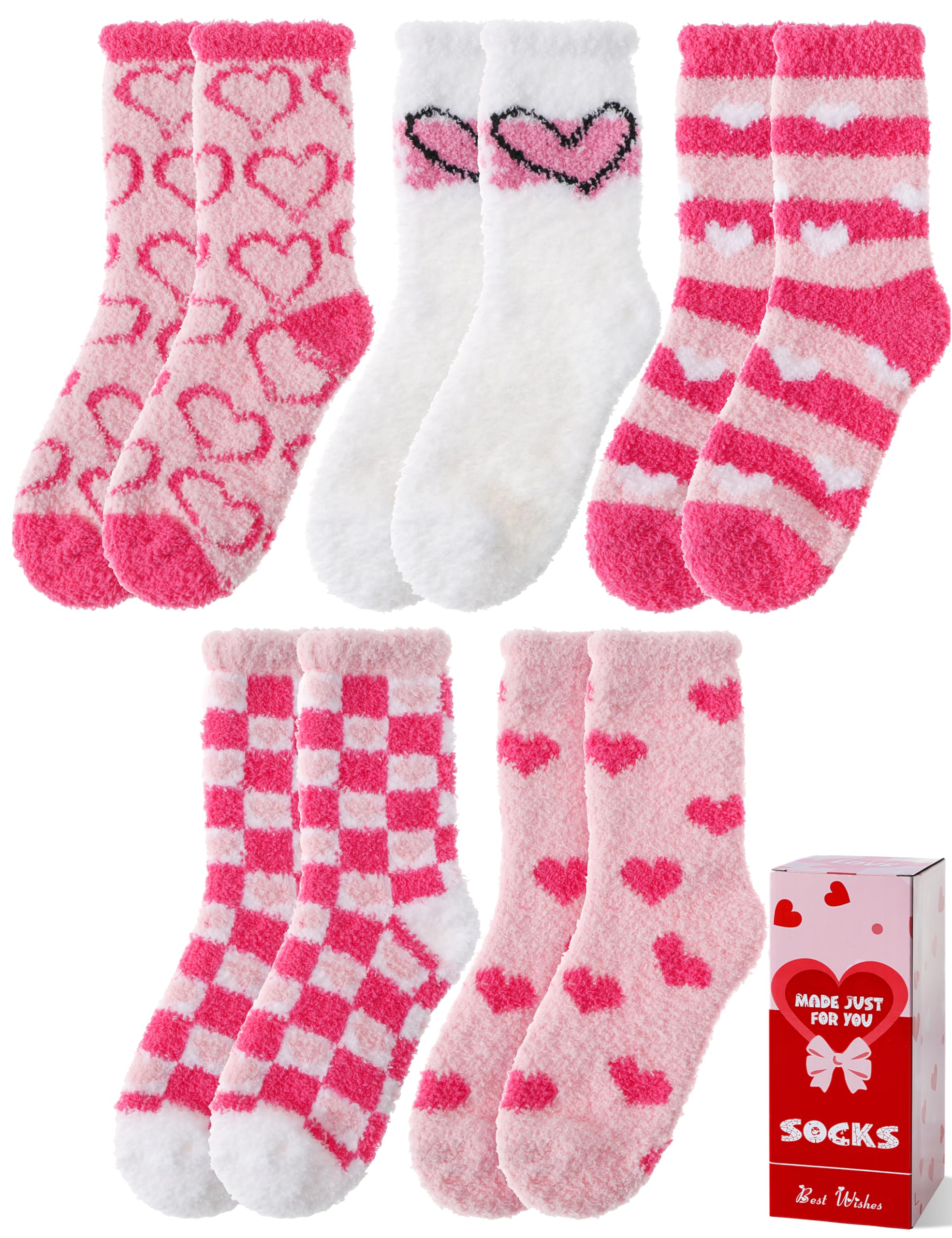 Womens Fuzzy Socks Warm Fluffy Cozy Winter Slipper Thick Fleece Heart Socks 5 Pairs