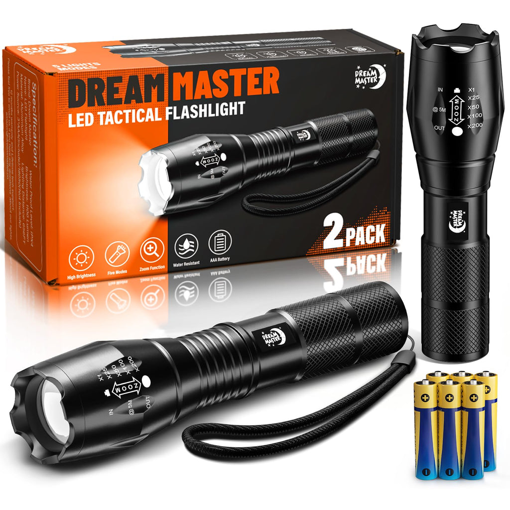 2 Pack LED Flashlights High Lumens with 6 AAA Batteries, 5 Modes Mini Waterproof Tactical Bright Flashlight for Camping, Hiking, Fathers Day Dad Gifts for Husband, Dad, Birthday Gifts for Men, Women