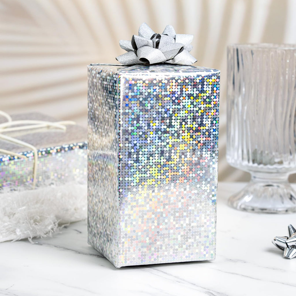 Burymento Black Wrapping Paper Roll, Metallic Holographic Stripe Gift Wrap for Birthday, Valentines, Mothers day, Graduation, Wedding, Fathers day, Baby Shower, Christmas (17 IN x 32.8 FT)