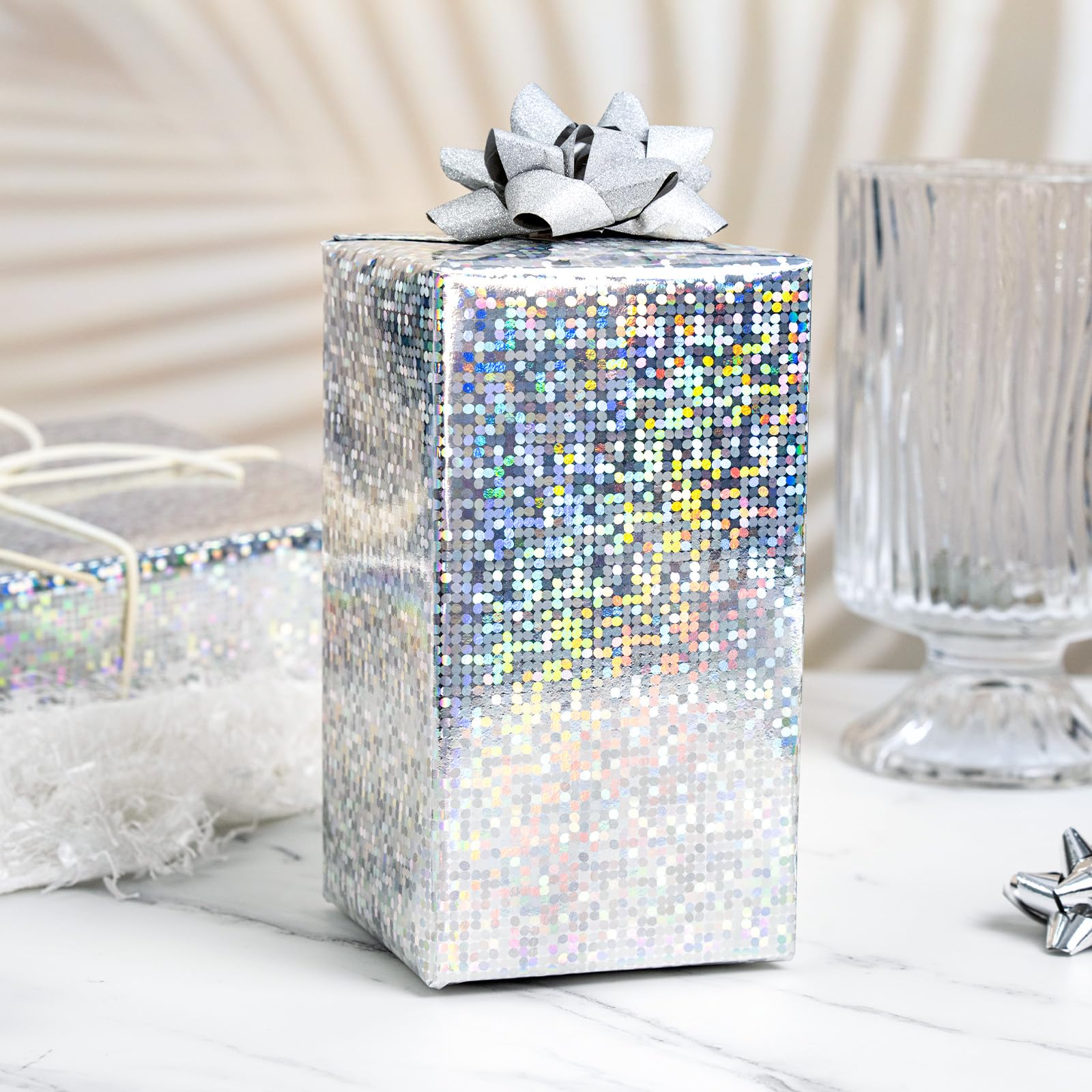 Burymento Black Wrapping Paper Roll, Metallic Holographic Stripe Gift Wrap for Birthday, Valentines, Mothers day, Graduation, Wedding, Fathers day, Baby Shower, Christmas (17 IN x 32.8 FT)