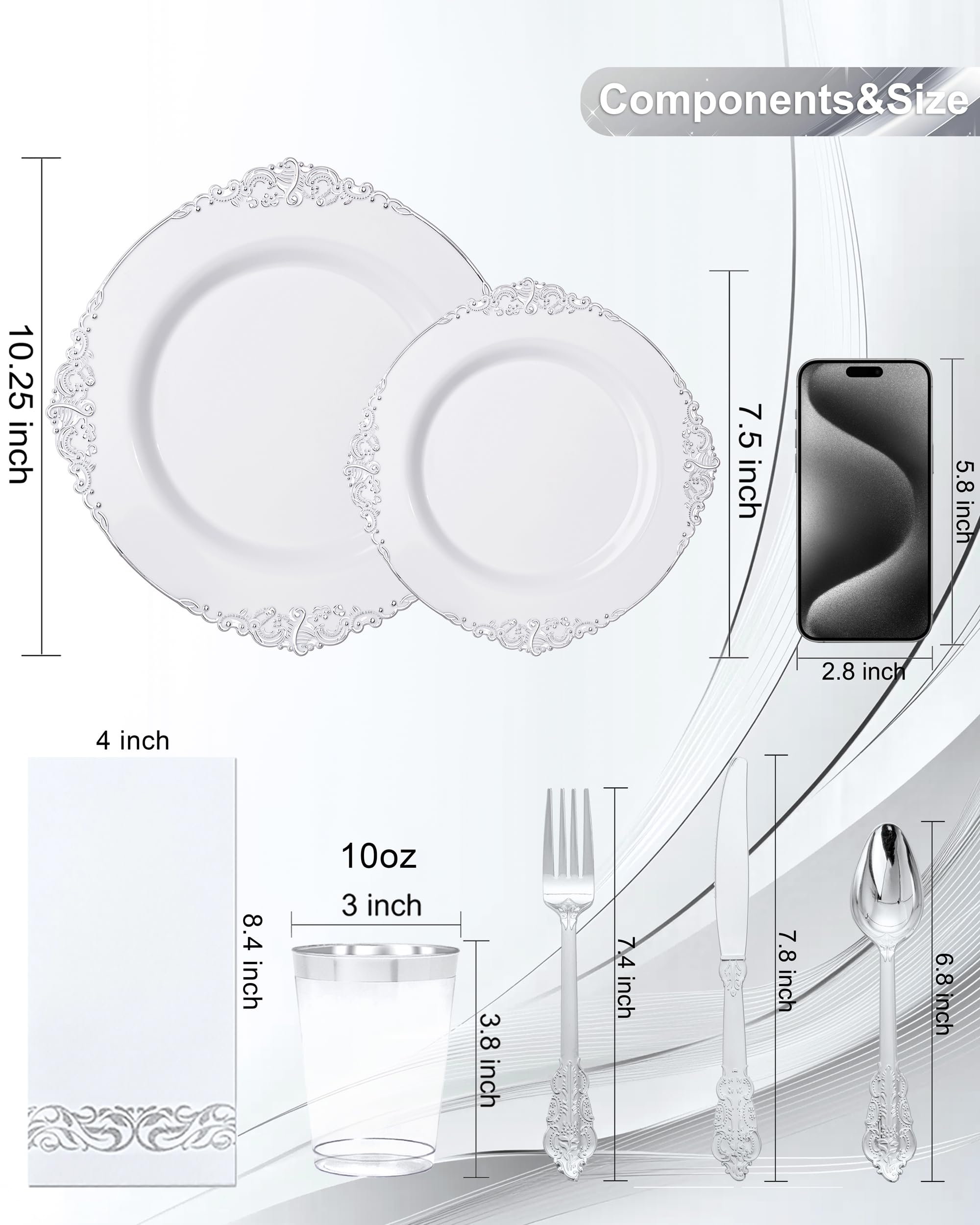 Nervure 175PCS Clear Blue Plastic Plates - Plastic Dinnerware Set Include 25Dinner Plates, 25Dessert Plates, 25Cups, 25Forks, 25Knives, 25Spoons, 25Napkins Perfect for Wedding & Party