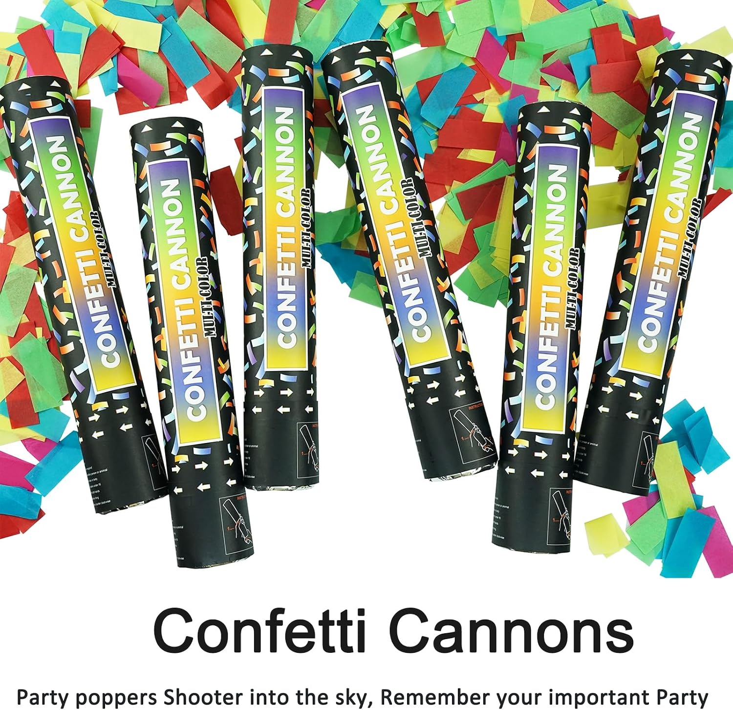 Biodegradable Confetti Cannon 6 Pack Multicolor Party Popper Shooters,12 Inch Large Confetti Cannon for Wedding Celebration Birthday Celebration Baby Shower Decorations Christmas New Year Graduation