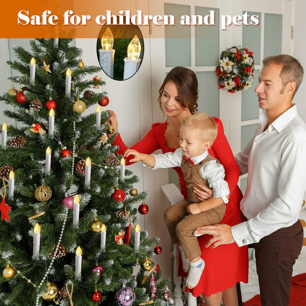 FPOO Christmas Decorations Indoor, 3 PCS Waxy Christmas Tree Candles with Remote Timer, Battery LED Candlesticks for Window, Table Centerpiece, Xmas Decor, Gift (7.5 inches)