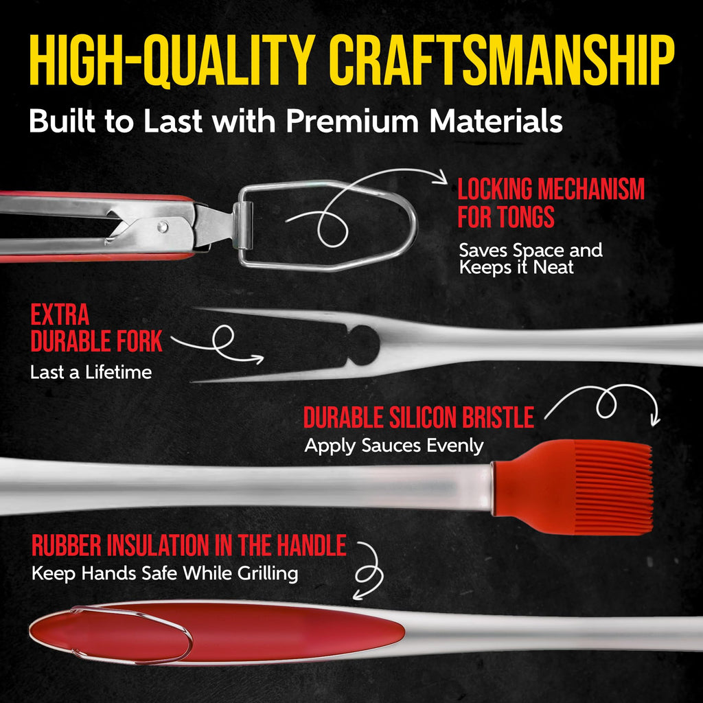 Kaluns Grilling Accessories, Dad Gifts for Fathers Day, Grilling Gifts, Heavy Duty Stainless Steel BBQ Tool Set for Outdoor Grill with Aluminum Case and Apron, Birthday Gifts for Men Women