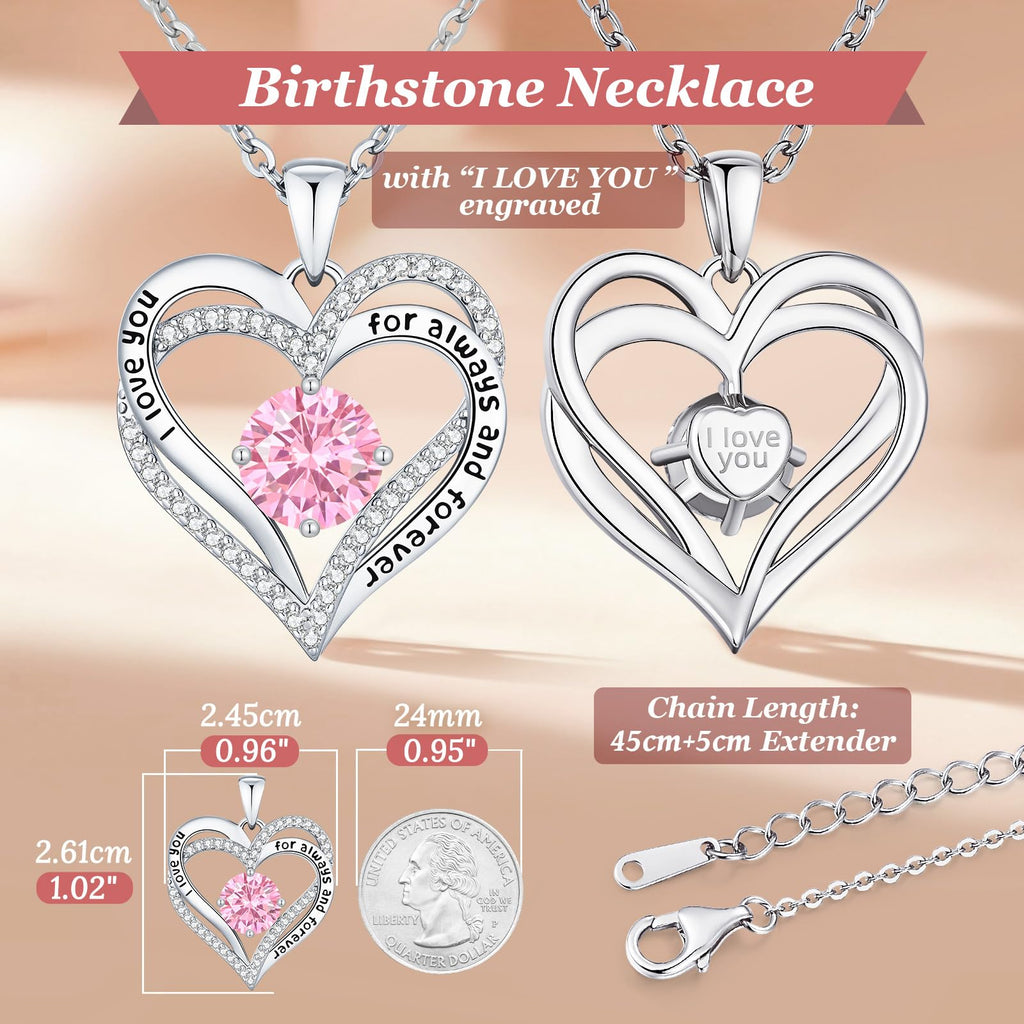 CDE Forever Love Heart Necklaces for Women, Wedding Anniversary, Valentine's，Birthday Mothers Christmas Day Gifts for Mom, Mother, Wife, S925 Silver Jewelry with Birthstone Pendant