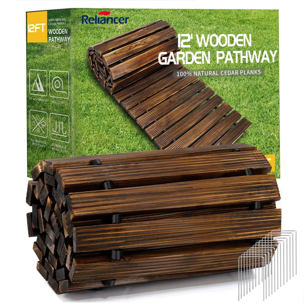 RELIANCER 8' Wooden Garden Pathway,Outdoor Roll Out Cedar Straight Walkway,Patio Path Decorative Garden Boardwalk Walkways,Weather-Resistant Roll Up Beach Wood Road Floor,Wedding Party Pathways