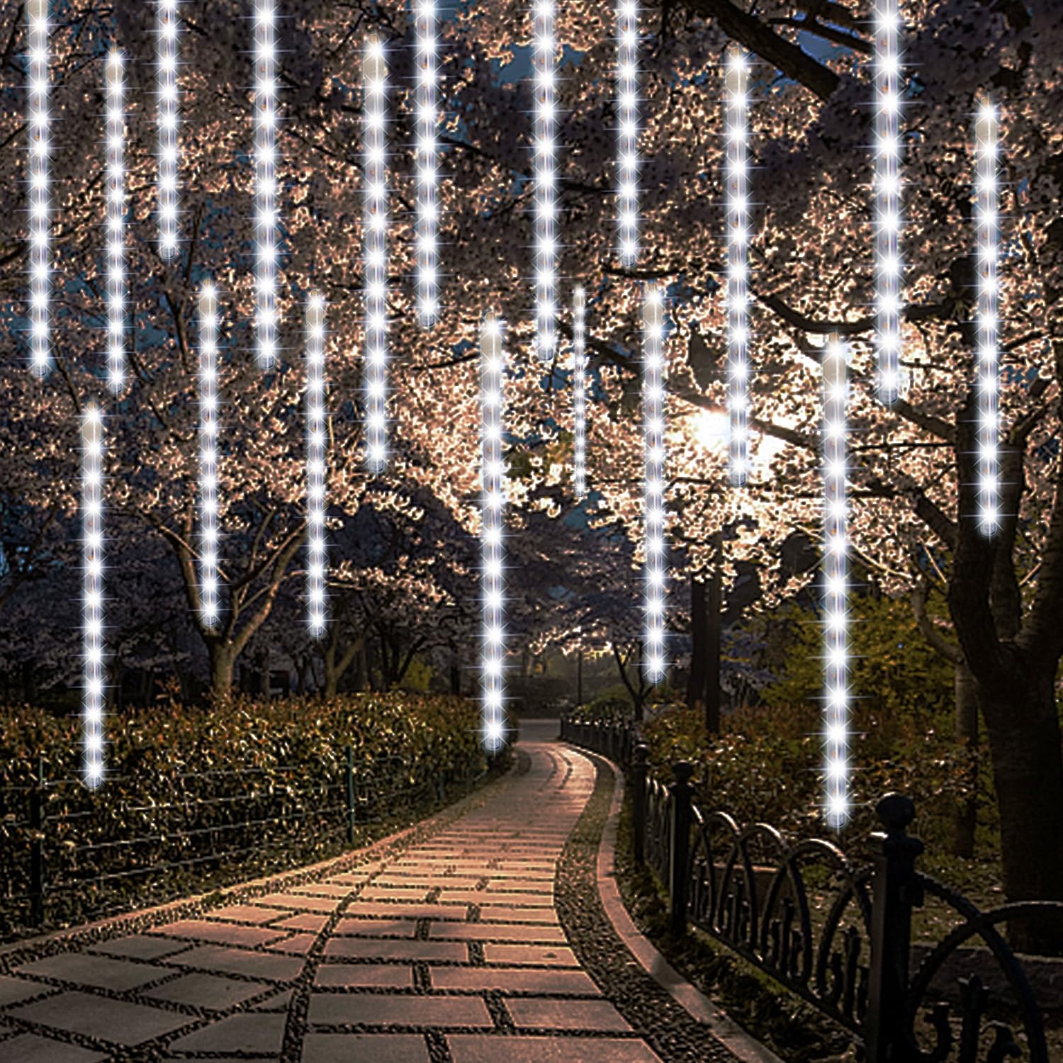 Meteor Outdoor Icicle Lights - 12 Inch, 288 LED, Snow Falling, Connectable, Red & Green, Xmas Wedding Party Tree Decor