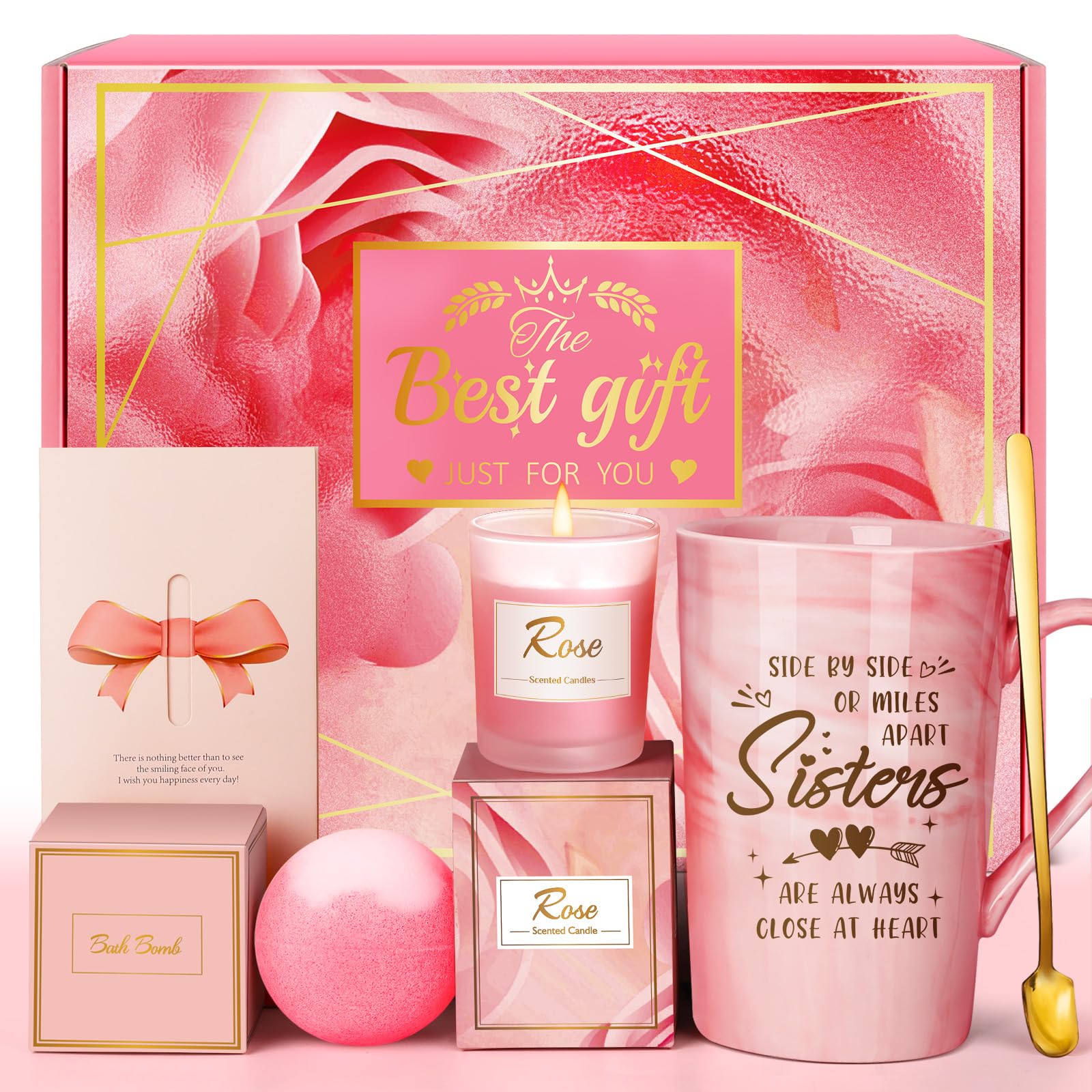 Birthday Gifts for Women, Mom, Sister, Friend: Unique Pink Self Care Spa Relaxation Baskets Set, Mothers Day, Christmas, Valentines, Holiday, Gift for Her, Girlfriend, Grandma, Wife, Bestie, Coworker