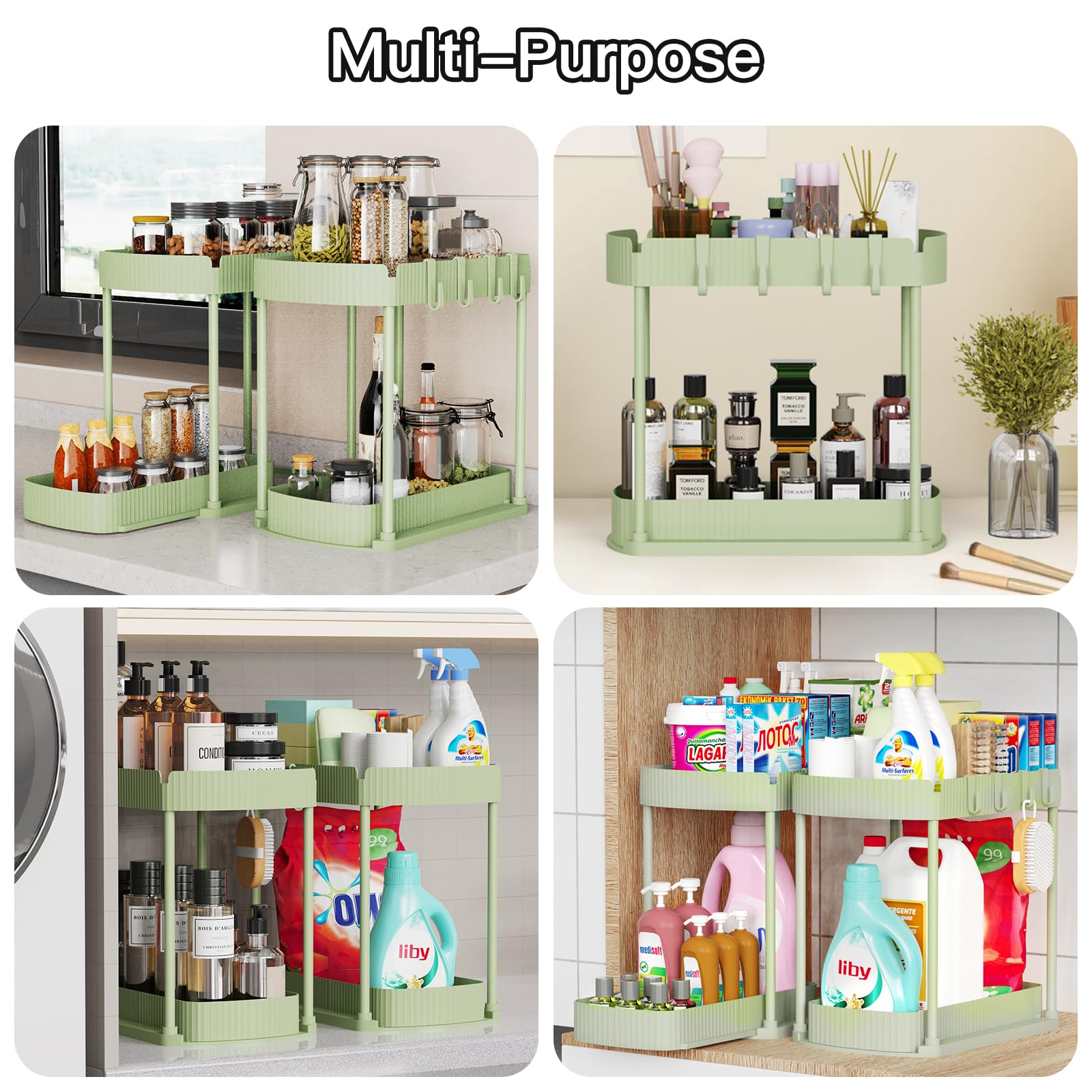 Ukeetap Multi-Purpose Pull-Out Storage Organizers, Under Sink/Cabinet Organizers and Storage for Bathroom & Kitchen, Black, 12.8 Inches, 2 Packs