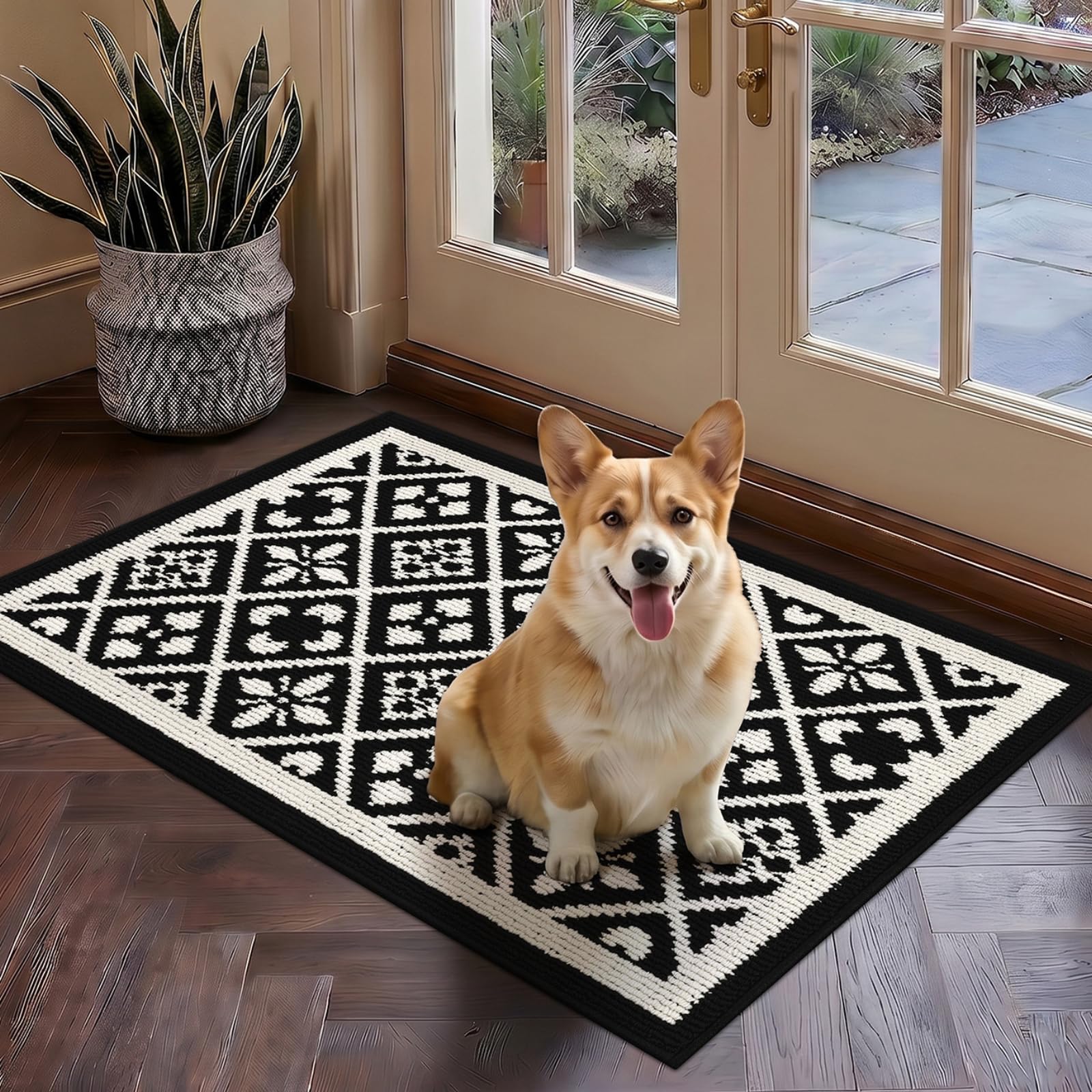 Ileading Christmas Entrance Door Mat, Absorbent Dog Mats for Muddy Paws, Low-Profile Small Red Xmas Decor Kitchen Runner Rug with Non-Slip Backing, Machine Washable Entryway Welcome Mat(Red 24"X36")