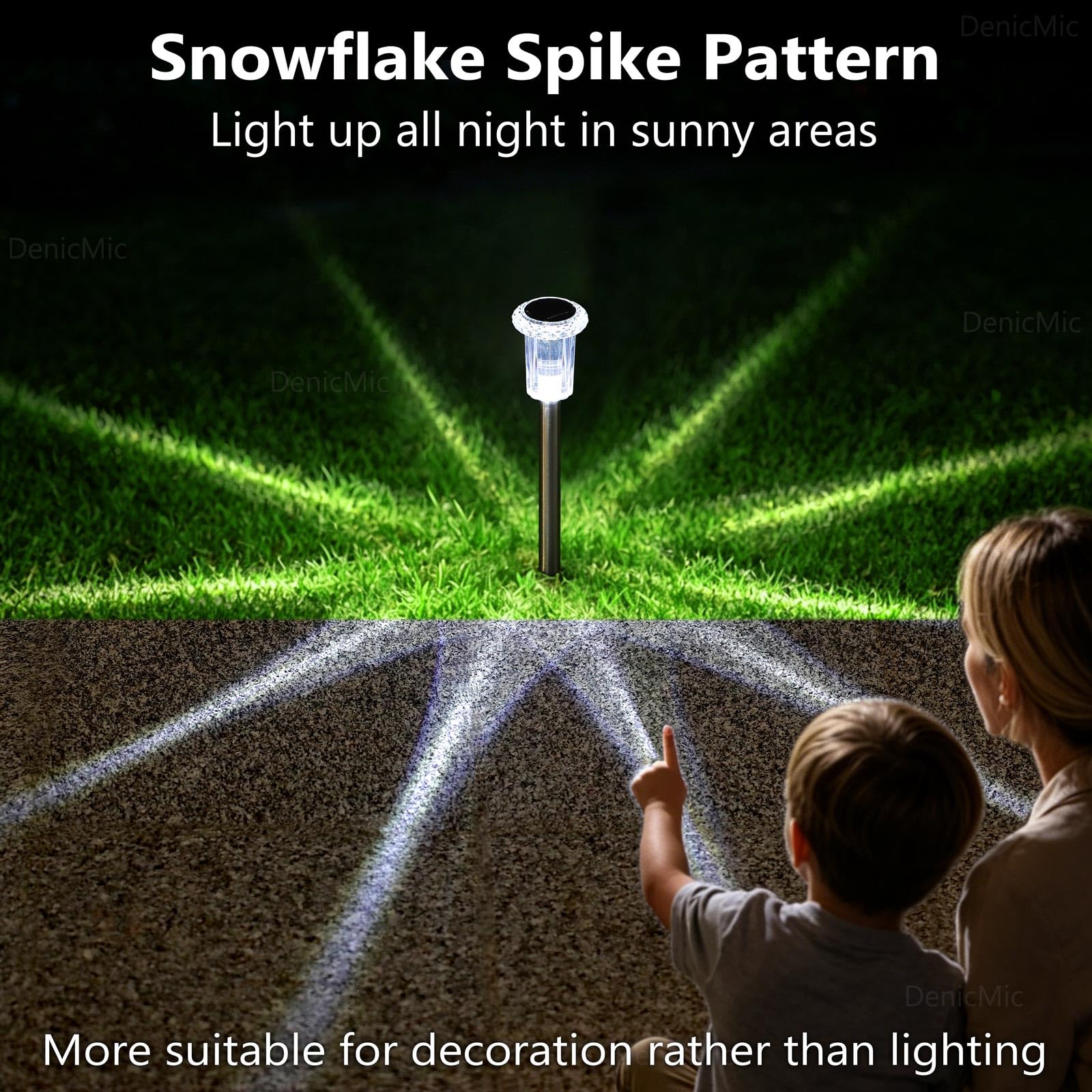 DenicMic Solar Lights Outdoor 10 Pack Waterproof 6000K Cold White LED Stainless Steel Stake Outside Lights for Yard Pathway Garden Driveway Walkway Landscape Path Lighting