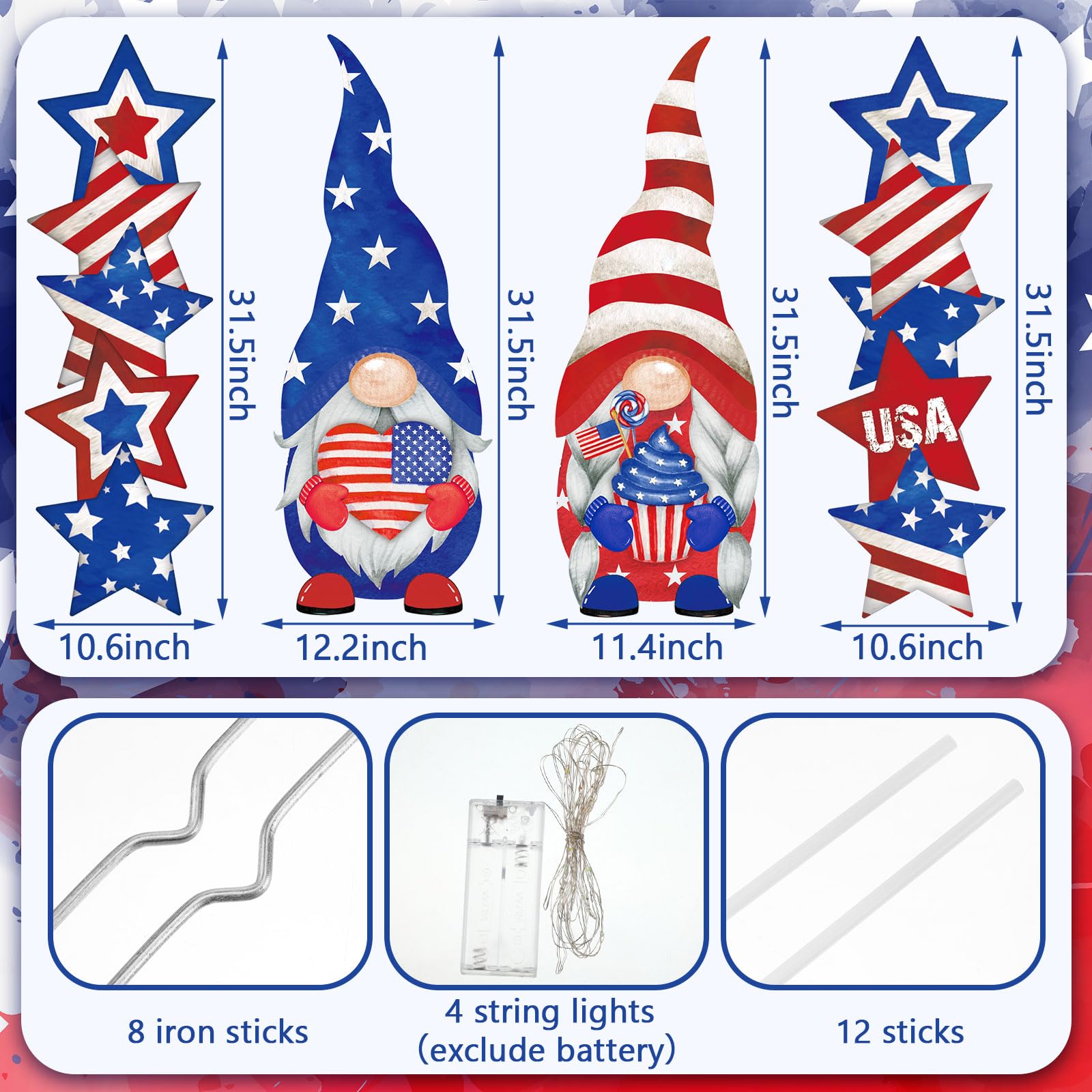 Bencailor 4 Set 4th of July Yard Signs LED 250th Anniversary Patriotic Outdoor Lawn Decor Waterproof USA Red White and Blue Yard Stakes for Independence Day(Green,St. Patrick's Day)