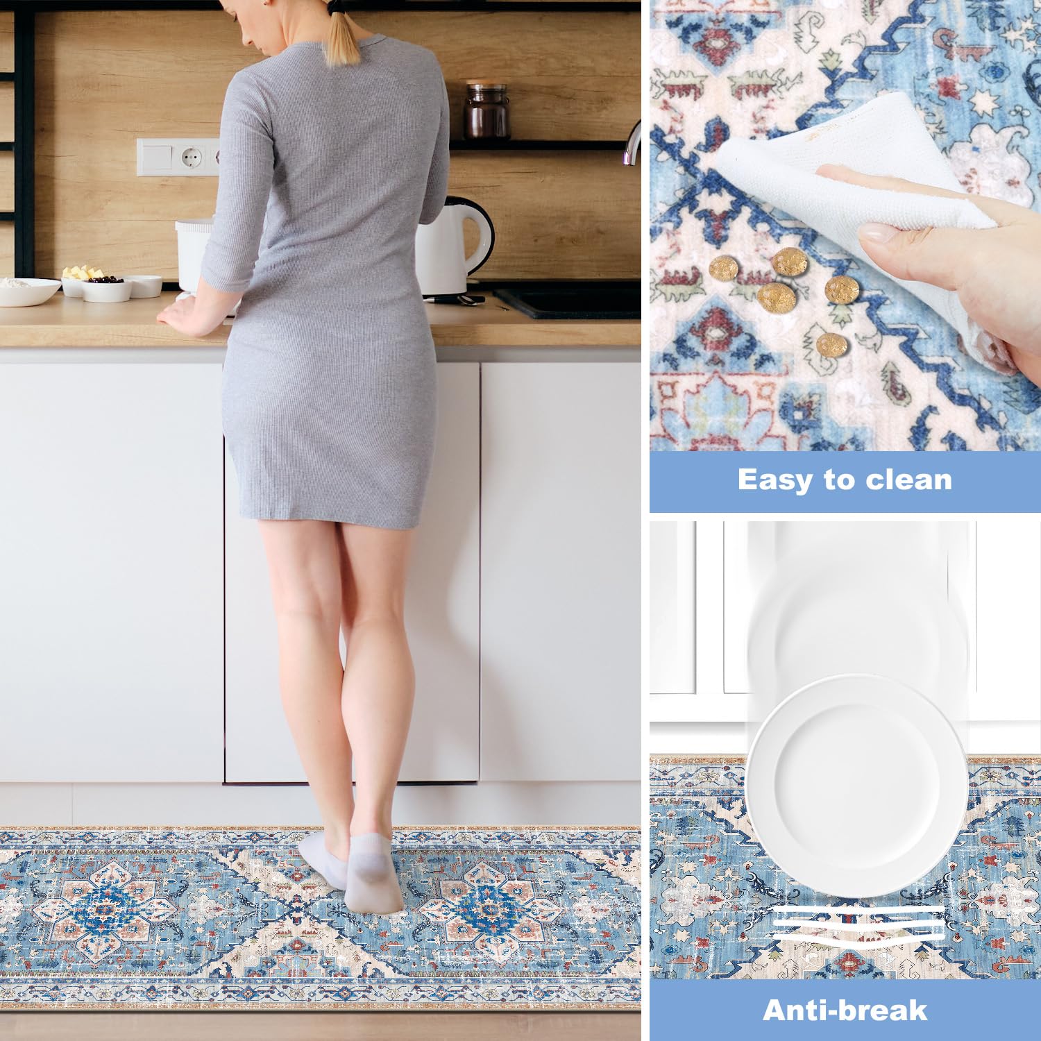 Yamaziot Christmas Kitchen Rugs Sets of 3, Non Slip Kitchen Mats for Floor with Rubber Backing, Holiday Christmas Snowflake Runner Rug Decor Home Decorations for Kitchen, Laundry Room, Hallway
