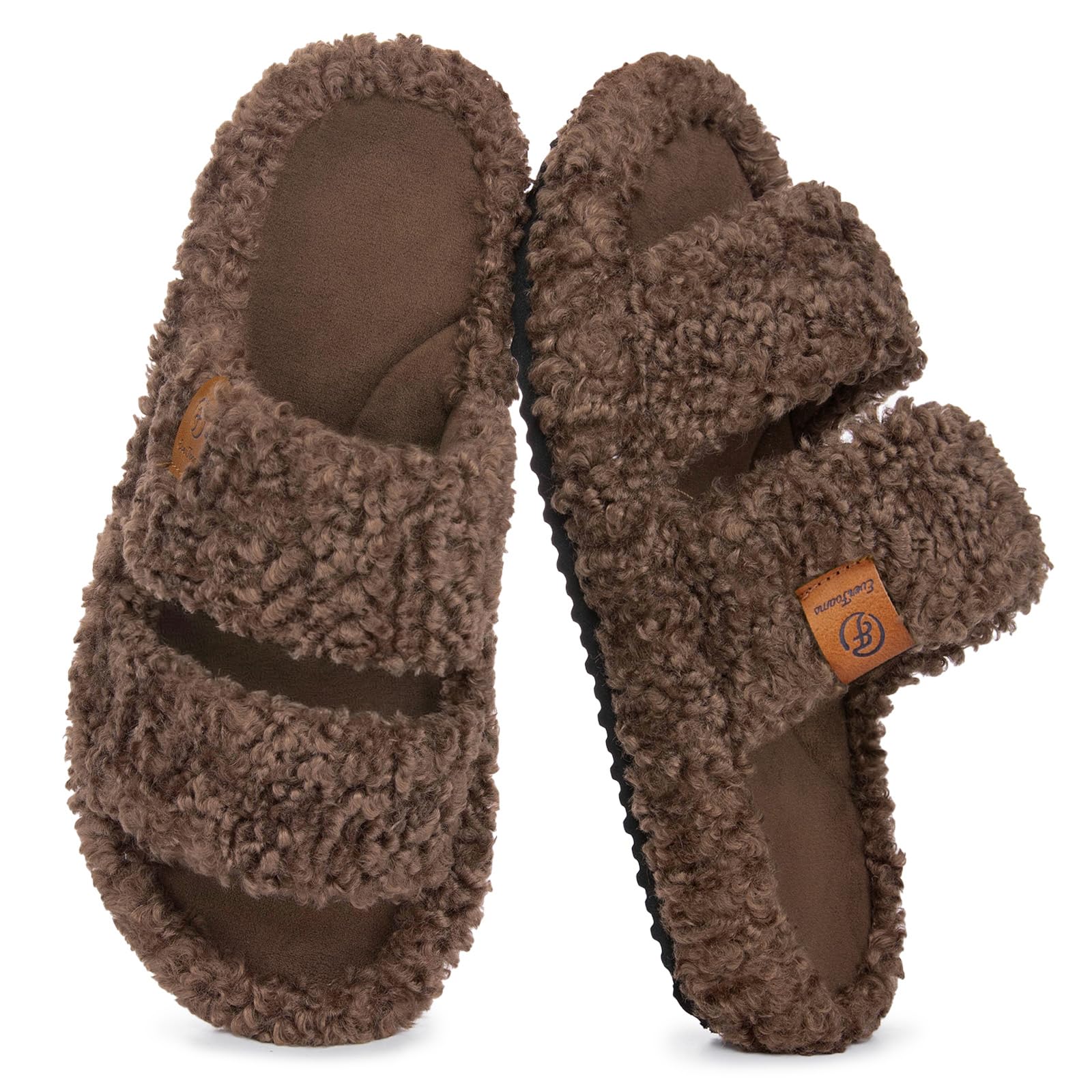 EverFoams Womens Fuzzy Open-toe Slippers Soft Comfy Memory Foam Indoor House Shoes