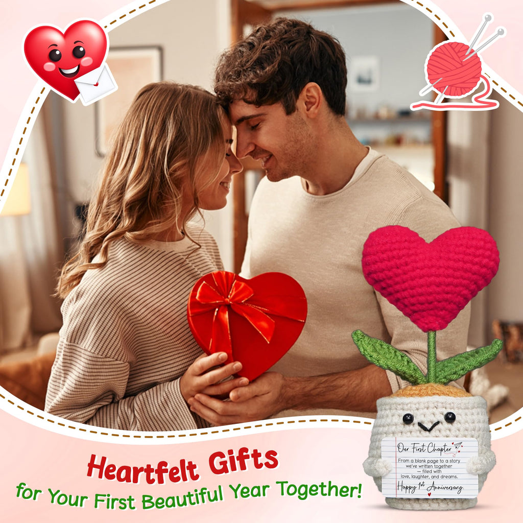 OASSIE Anniversary Couple Gifts for Women Men - Positive Penguin Couple Crochet with Card - Mothers Day Birthday Anniversary Wedding Gifts for Wife Husband Him Her Couples Boyfriend Girlfriend
