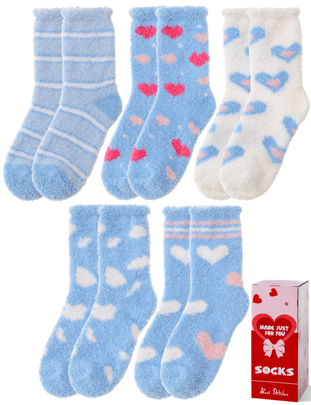 Womens Fuzzy Socks Warm Fluffy Cozy Winter Slipper Thick Fleece Heart Socks 5 Pairs