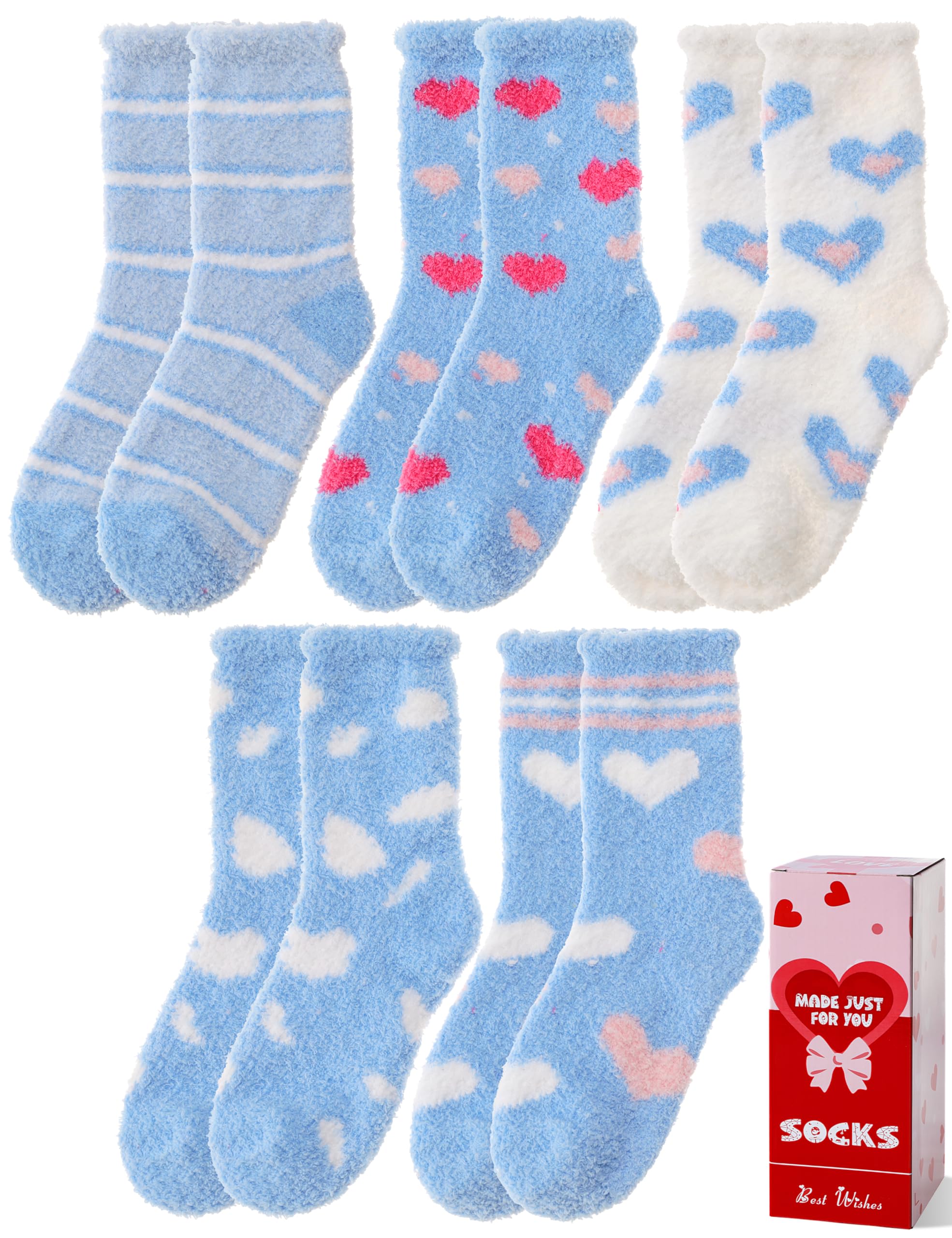 Womens Fuzzy Socks Warm Fluffy Cozy Winter Slipper Thick Fleece Heart Socks 5 Pairs
