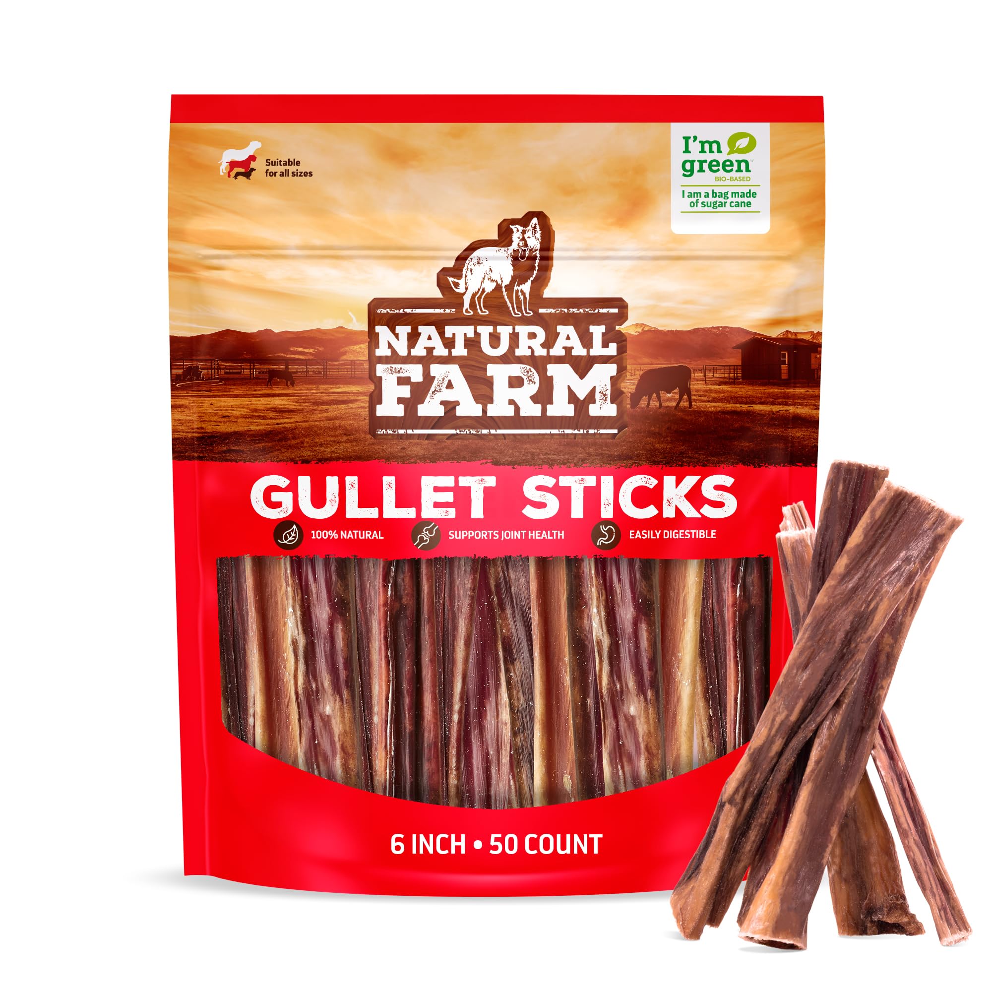Natural Farm Bully Sticks (6 Inch, 15 Count), Single Ingredient: 100% Beef Chews, Grass-Fed, Non-GMO, Grain-Free, Fully Digestible Treats for Puppies, Small or Senior Dog