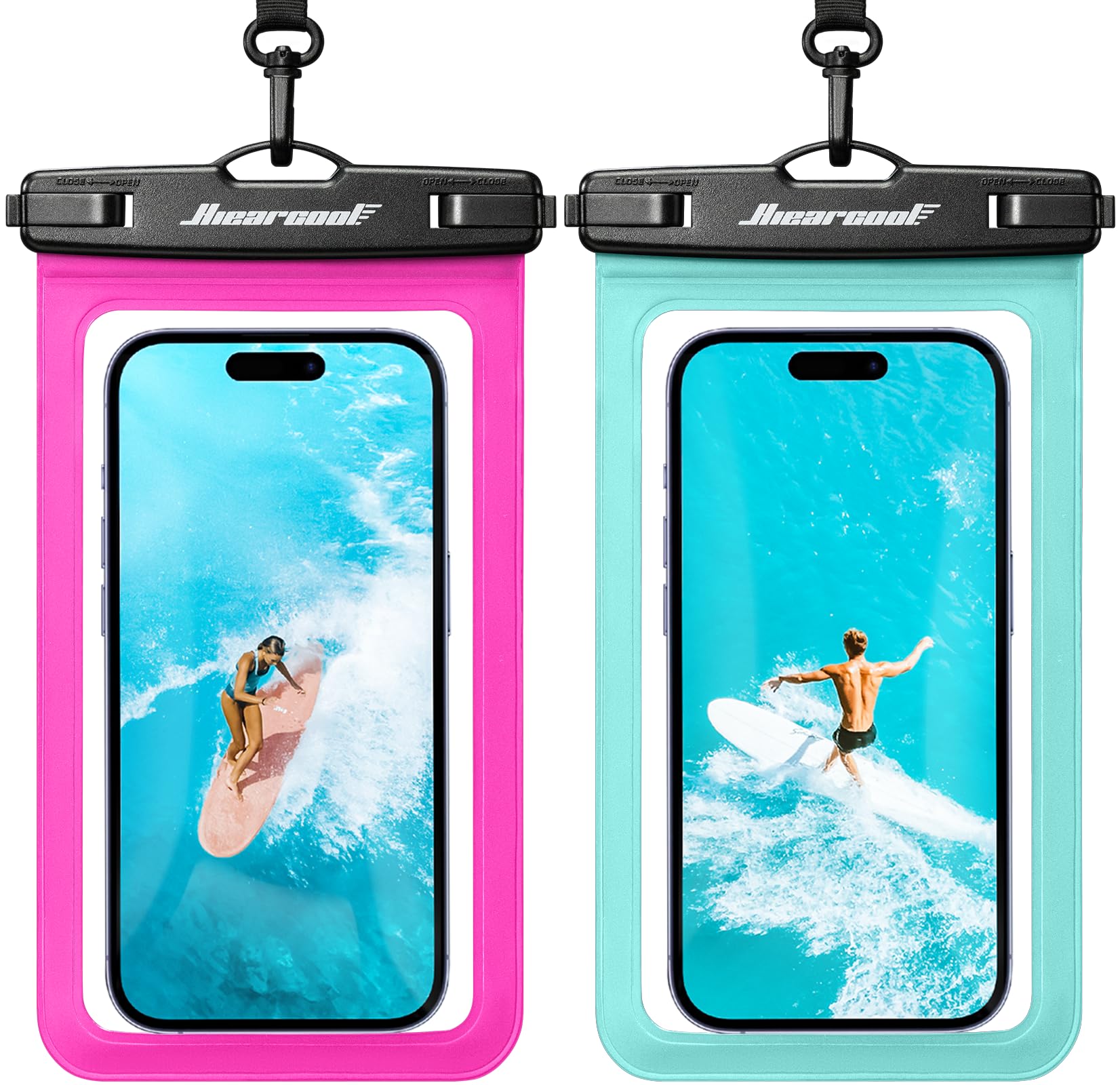 Hiearcool Waterproof Phone Pouch, IPX8 Waterproof Phone Case for iPhone 17/16/15/14 Pro Max, Cell Phone Dry Bag for Beach & Cruise Essentials, Touch Screen, Lanyard Included, 2 Pack (Fits Up to 8.9”)