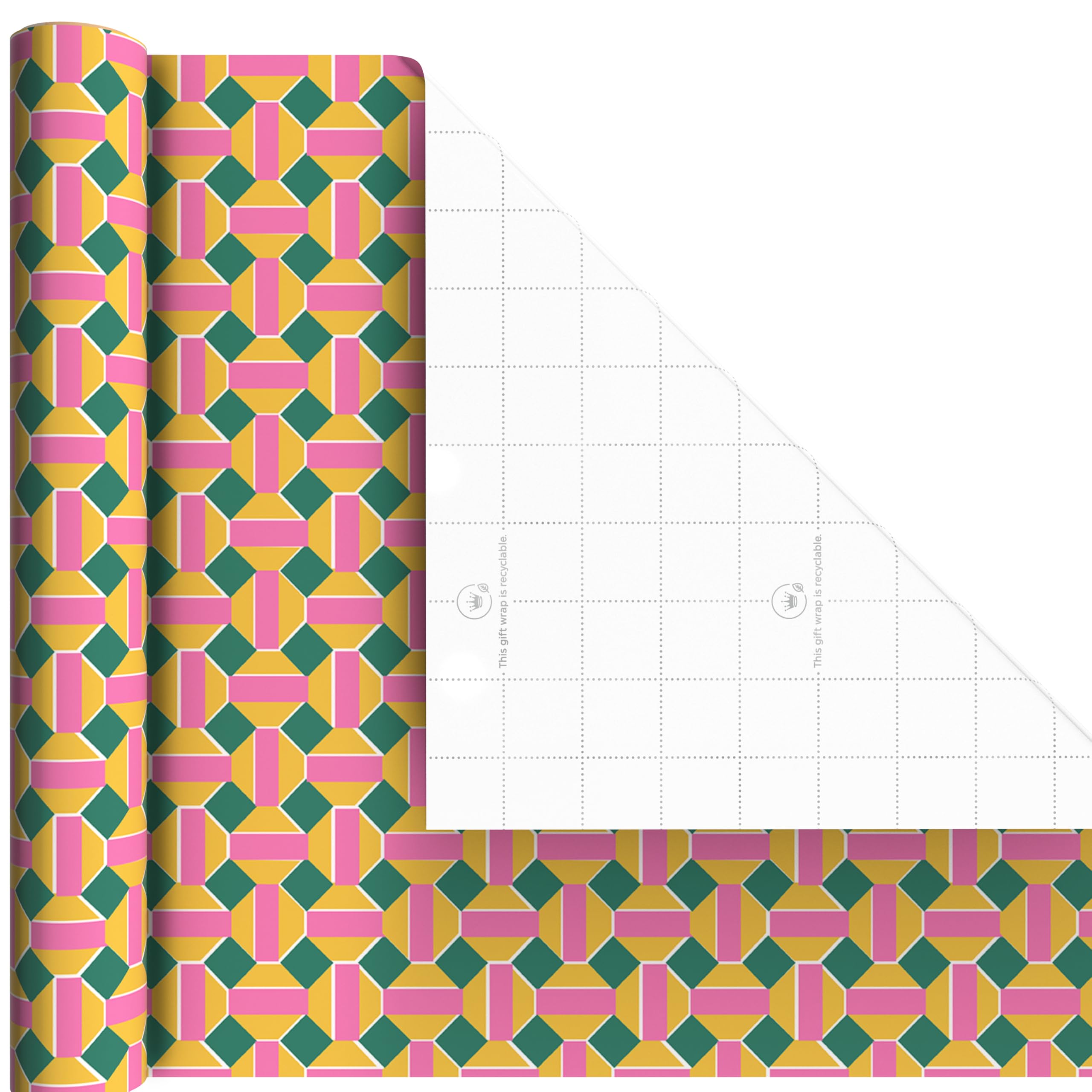 Hallmark Floral Wrapping Paper Mini Rolls, 3-Pack (Pink, Orange, Yellow Flowers on Teal, Green and Pink Geometric) for Birthdays, Easter, Mother's Day, Bridal Showers, Any Occasion - 60 Sq. Ft. Total