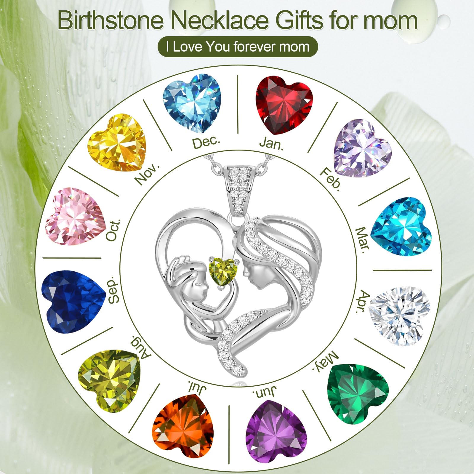 Mothers Day Gifts for Mom Wife Her Grandma, S925 Sterling Silver Birthstone Necklaces Jewelry for Women, Mother's Day Love Heart Pendant Necklace for Anniversary Birthday Christmas Day