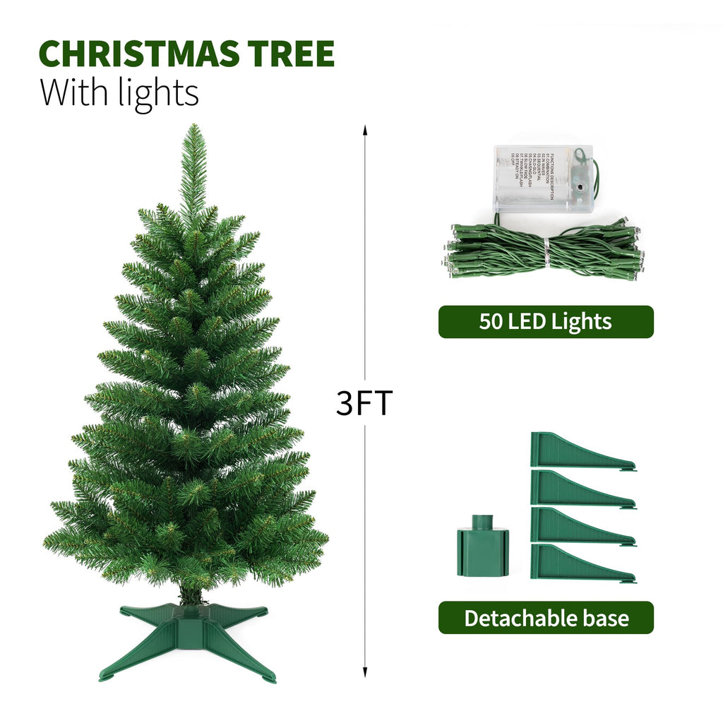 Small Christmas Tree 3FT Artificial Desktop Xmas Tree for Holiday Decor 160 Branch Tips,Green