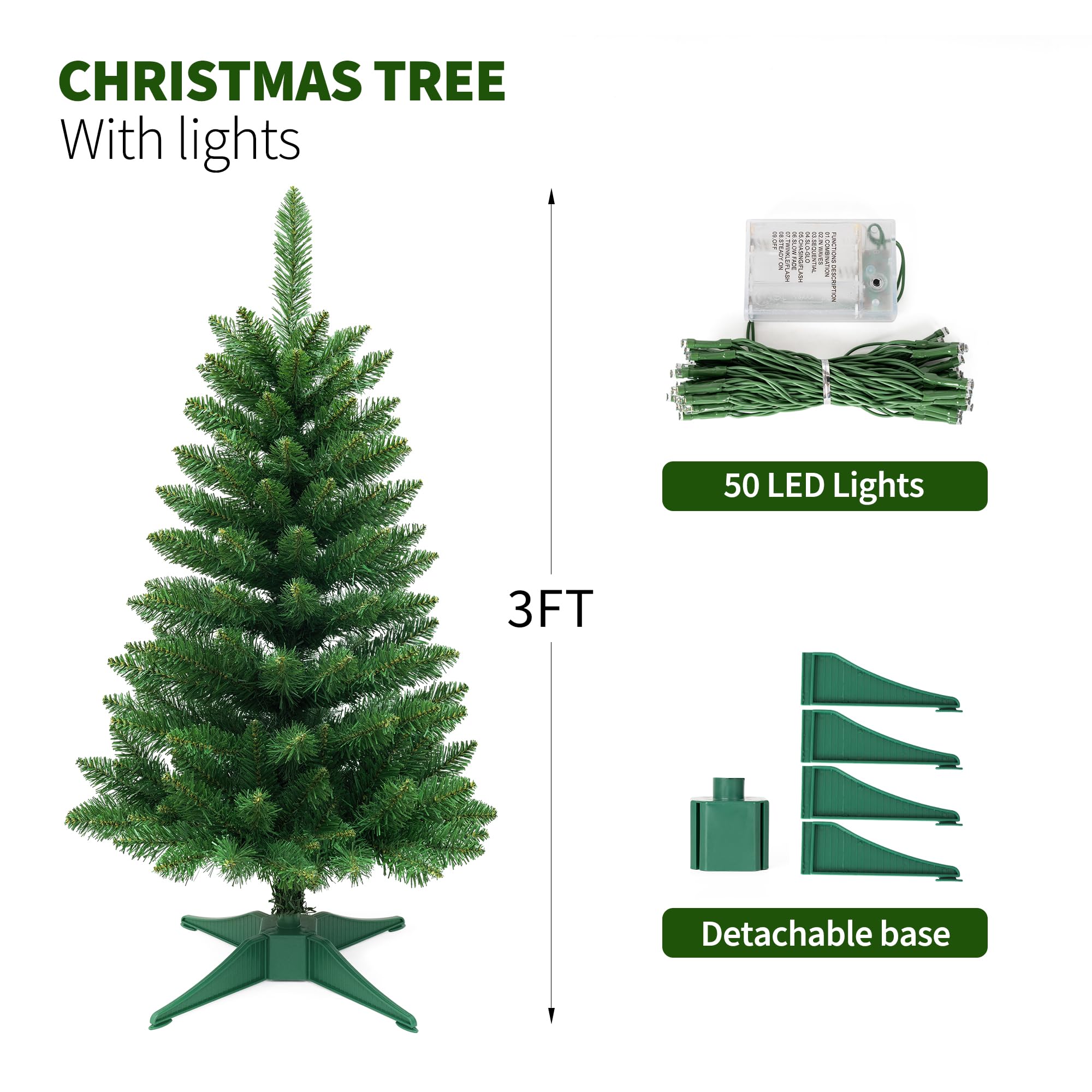 Small Christmas Tree 3FT Artificial Desktop Xmas Tree for Holiday Decor 160 Branch Tips,Green