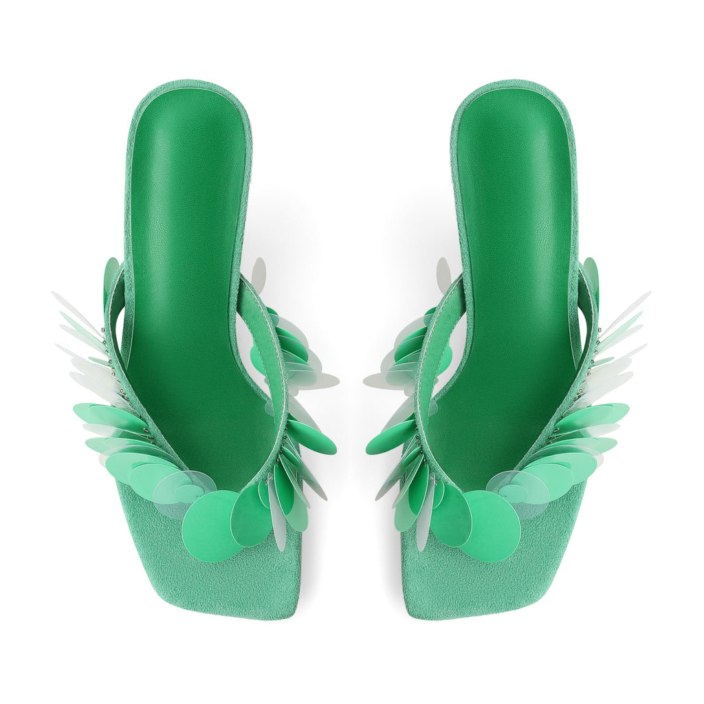 Flip Flop Heels for Women Square Open Strappy Heels Dressy Kitten Heeled Sandals with Plastic Disc Straps Comfortable Slip on Thong Slide