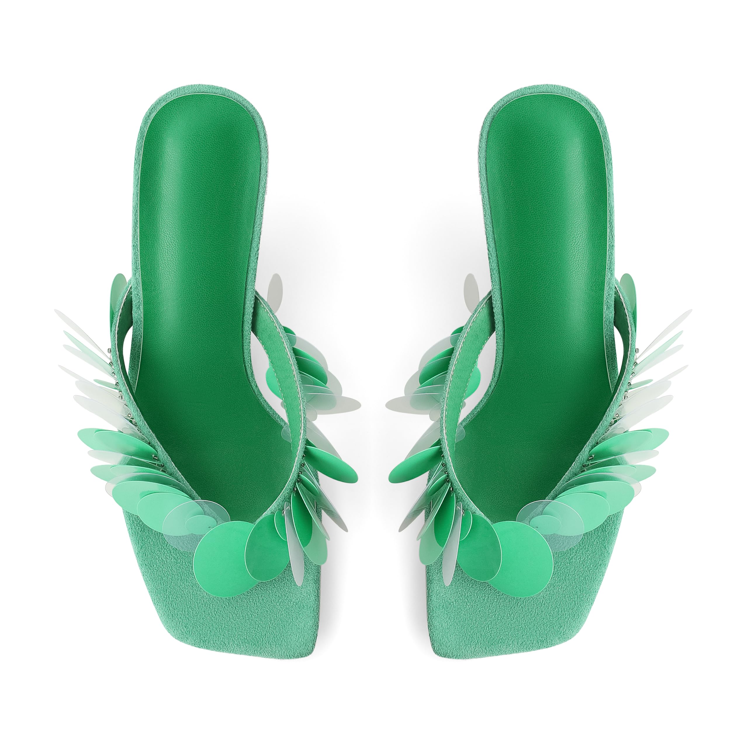 Flip Flop Heels for Women Square Open Strappy Heels Dressy Kitten Heeled Sandals with Plastic Disc Straps Comfortable Slip on Thong Slide