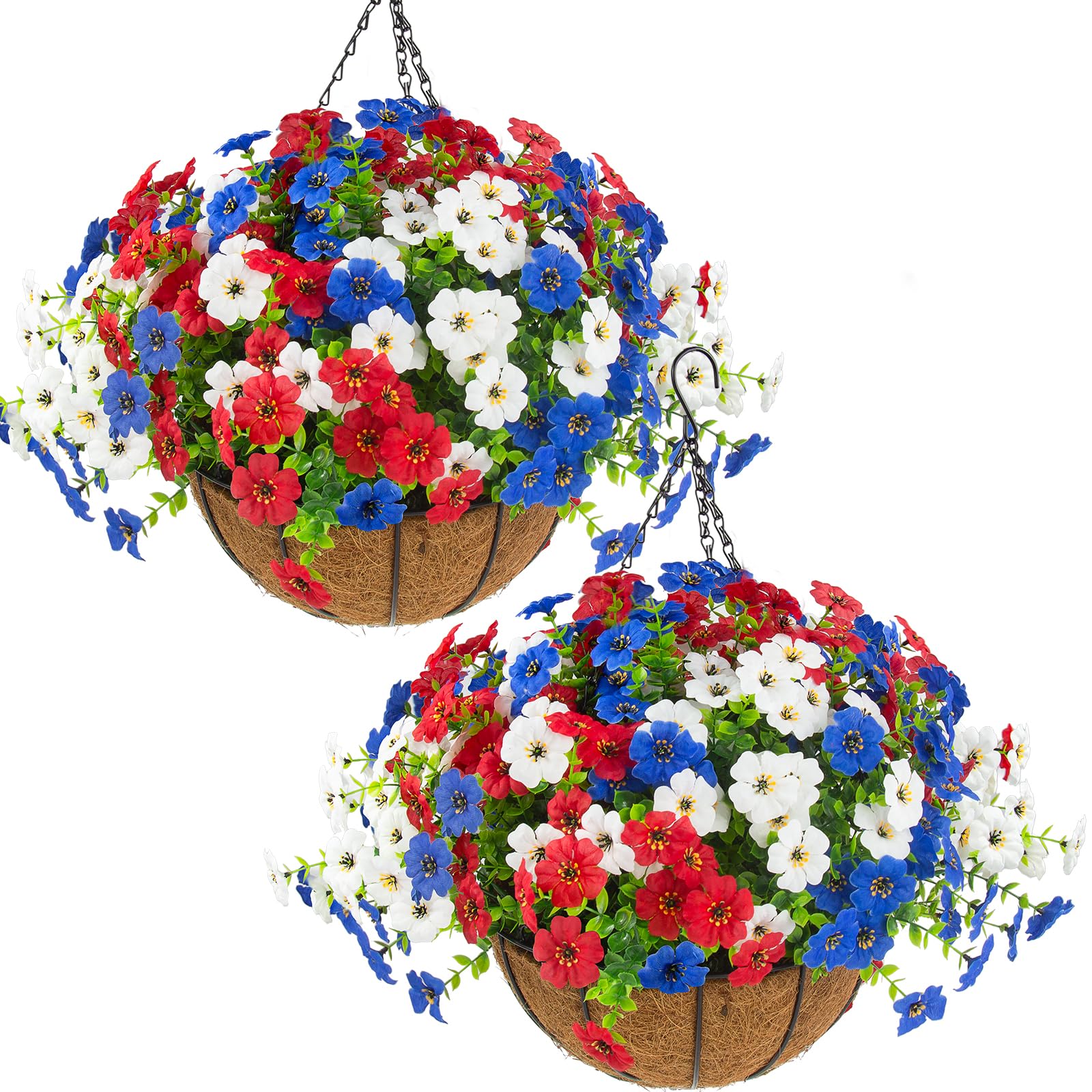 Hananona 24 Pcs Artficial Outdoor Flowers with Hanging Baskets, Orange Fall mums 2 Pack Hanging Planter with Outdoor Fall Flowers for Autumn Porch Garden and Home Patio Yard Decor (2, Orange)