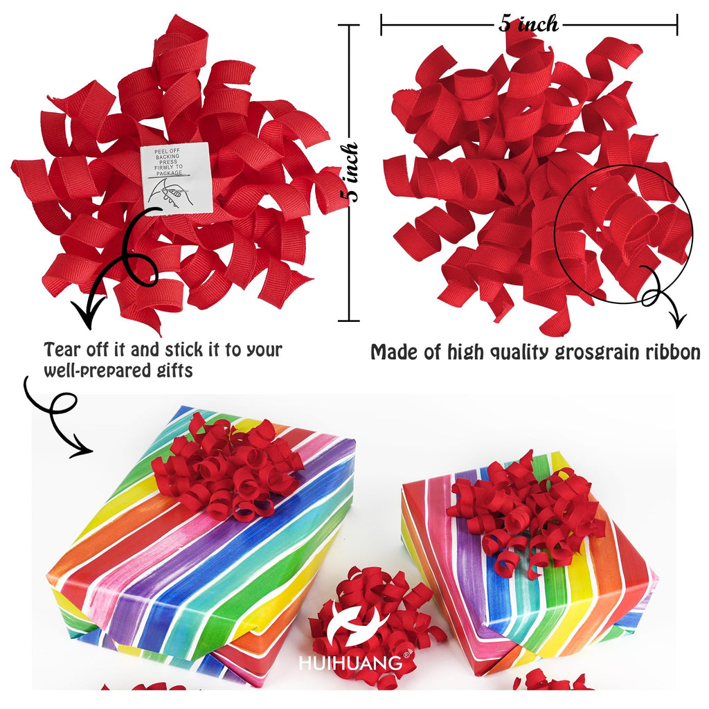 HUIHUANG Green Curly Gift Bows Self Adhesive Sage Green Burst Gift Bow for Gift Wrapping, Birthday, Wedding Baby Shower Party Favors, Wine Bottle, Treat Bags- 6 Counts