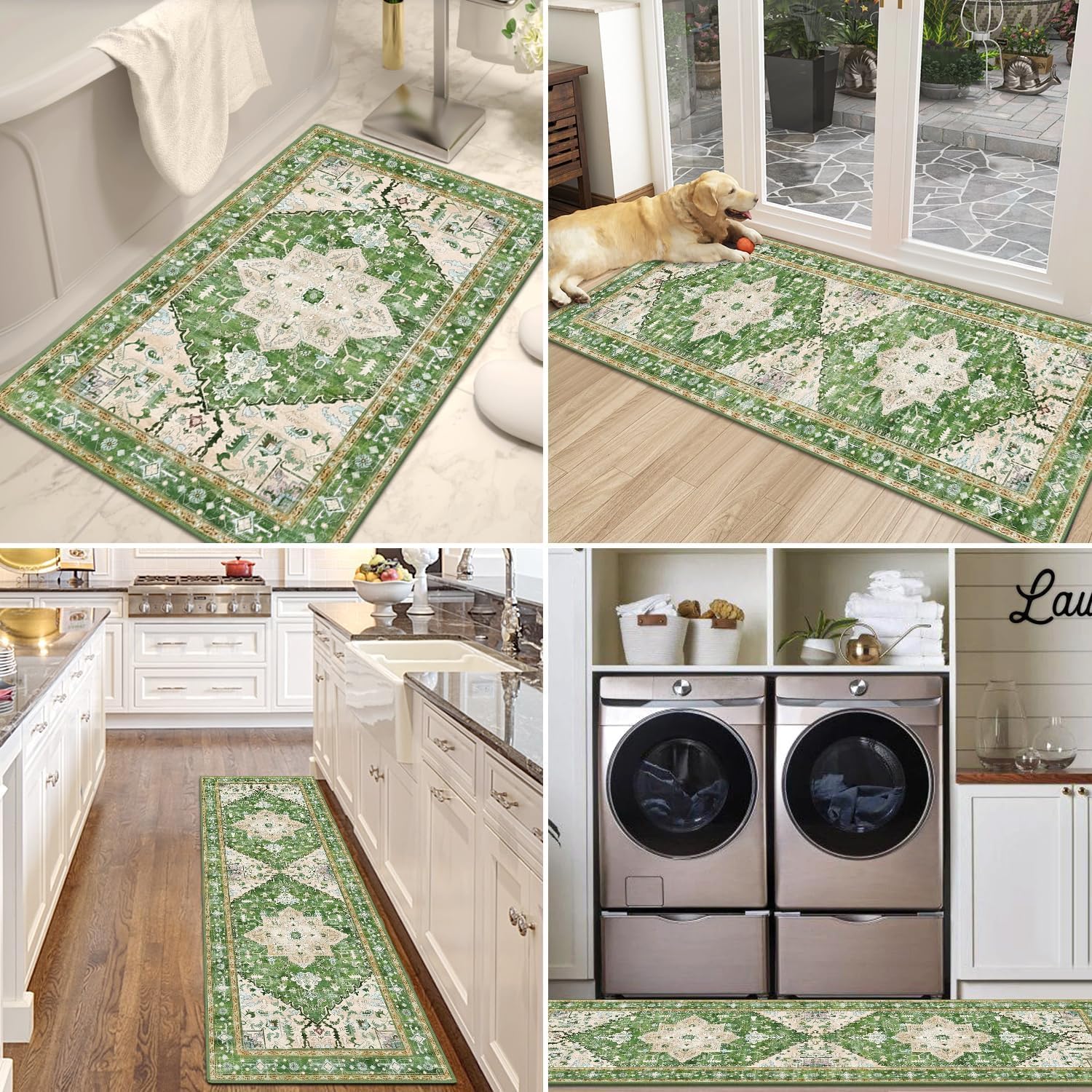 Yamaziot Christmas Kitchen Rugs Sets of 3, Non Slip Kitchen Mats for Floor with Rubber Backing, Holiday Christmas Snowflake Runner Rug Decor Home Decorations for Kitchen, Laundry Room, Hallway