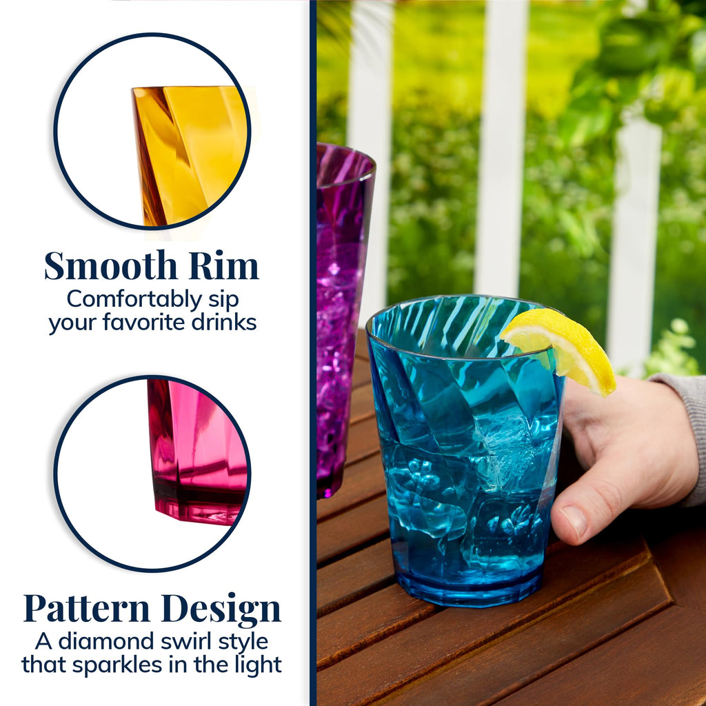 US Acrylic Optix Plastic Reusable Drinking Glasses (Set of 8) 20oz Water Cups in Jewel Tone Colors | BPA-Free Tumblers, Made in USA | Top-Rack Dishwasher Safe