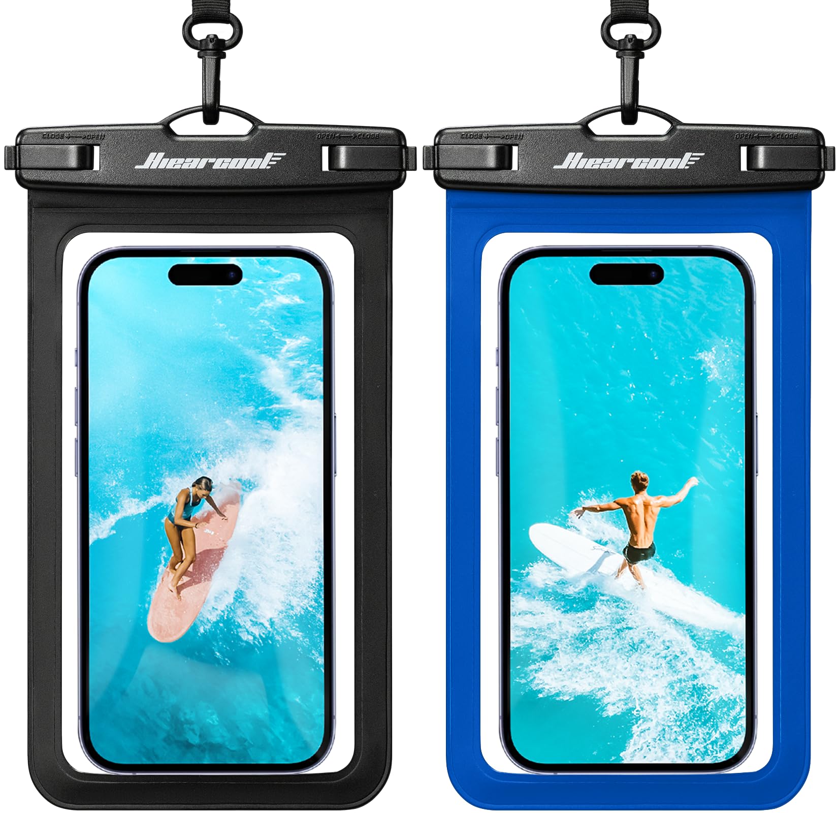 Hiearcool Waterproof Phone Pouch, IPX8 Waterproof Phone Case for iPhone 17/16/15/14 Pro Max, Cell Phone Dry Bag for Beach & Cruise Essentials, Touch Screen, Lanyard Included, 2 Pack (Fits Up to 8.9”)