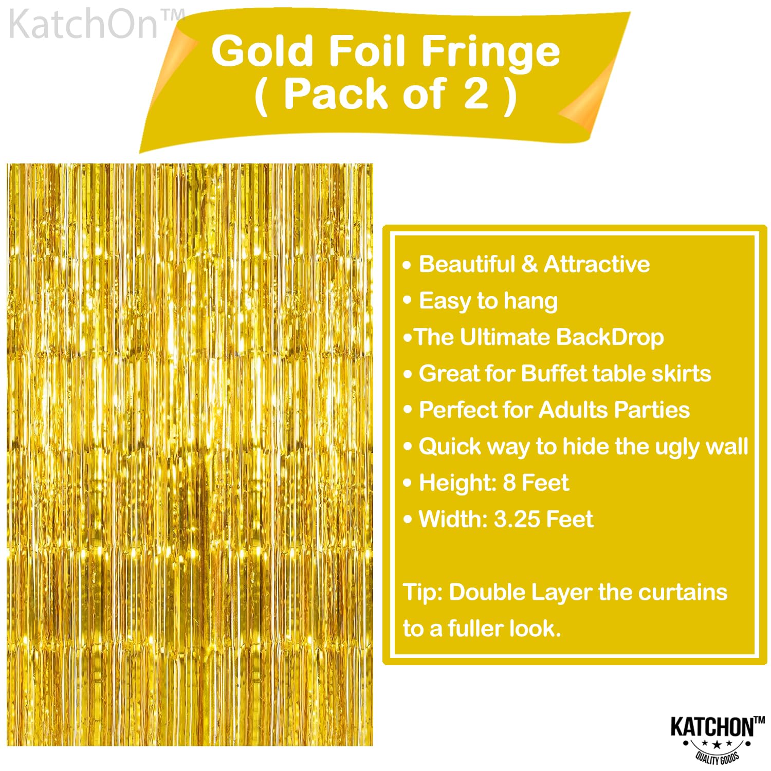 KatchOn, XtraLarge Gold Streamers Backdrop - 3.2x8 Feet, 2 Pcs | Gold Fringe Backdrop Curtain for Ramadan Decorations for Home, Casino, 50th Birthday Decoration | Graduation Decorations 2026