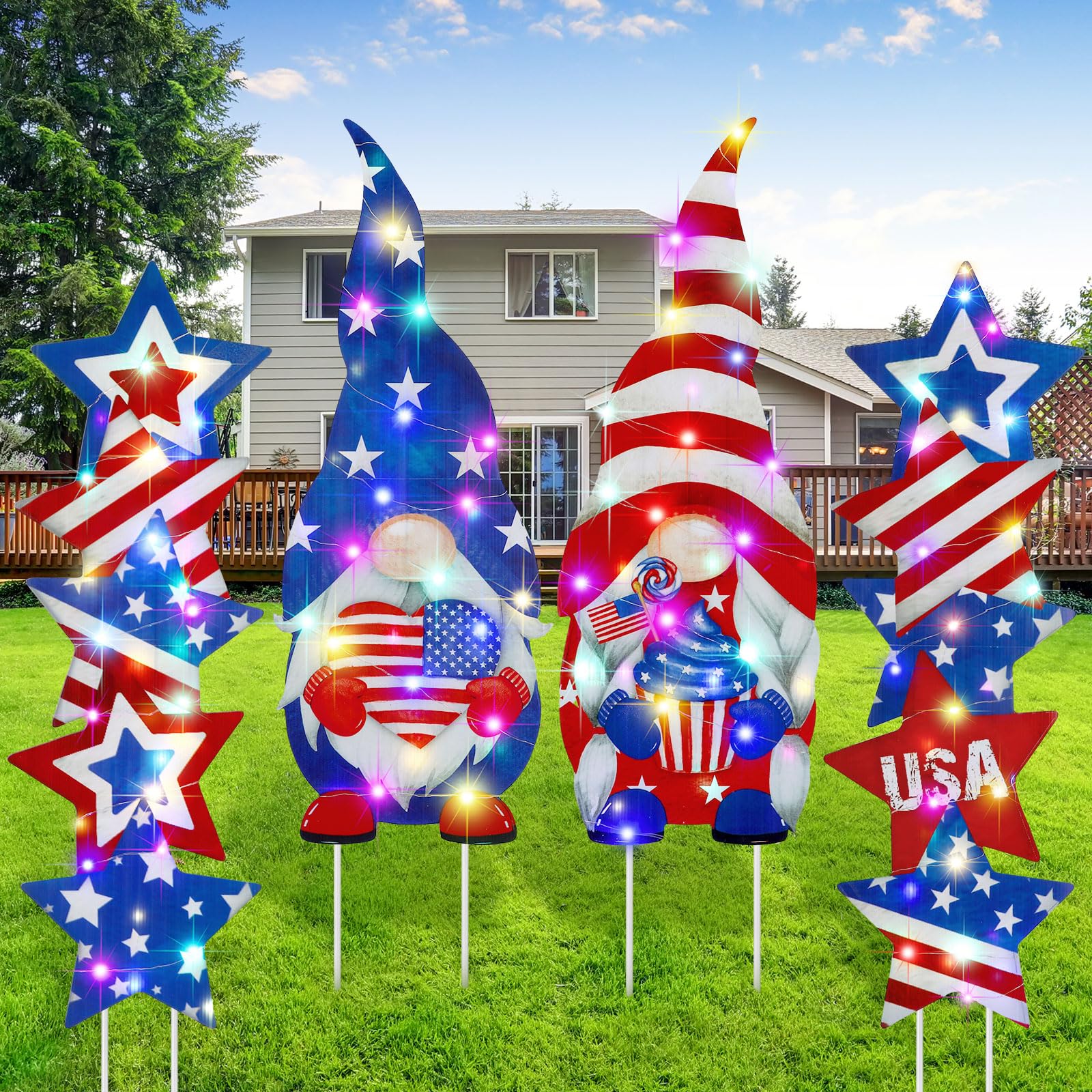 Bencailor 4 Set 4th of July Yard Signs LED 250th Anniversary Patriotic Outdoor Lawn Decor Waterproof USA Red White and Blue Yard Stakes for Independence Day(Green,St. Patrick's Day)