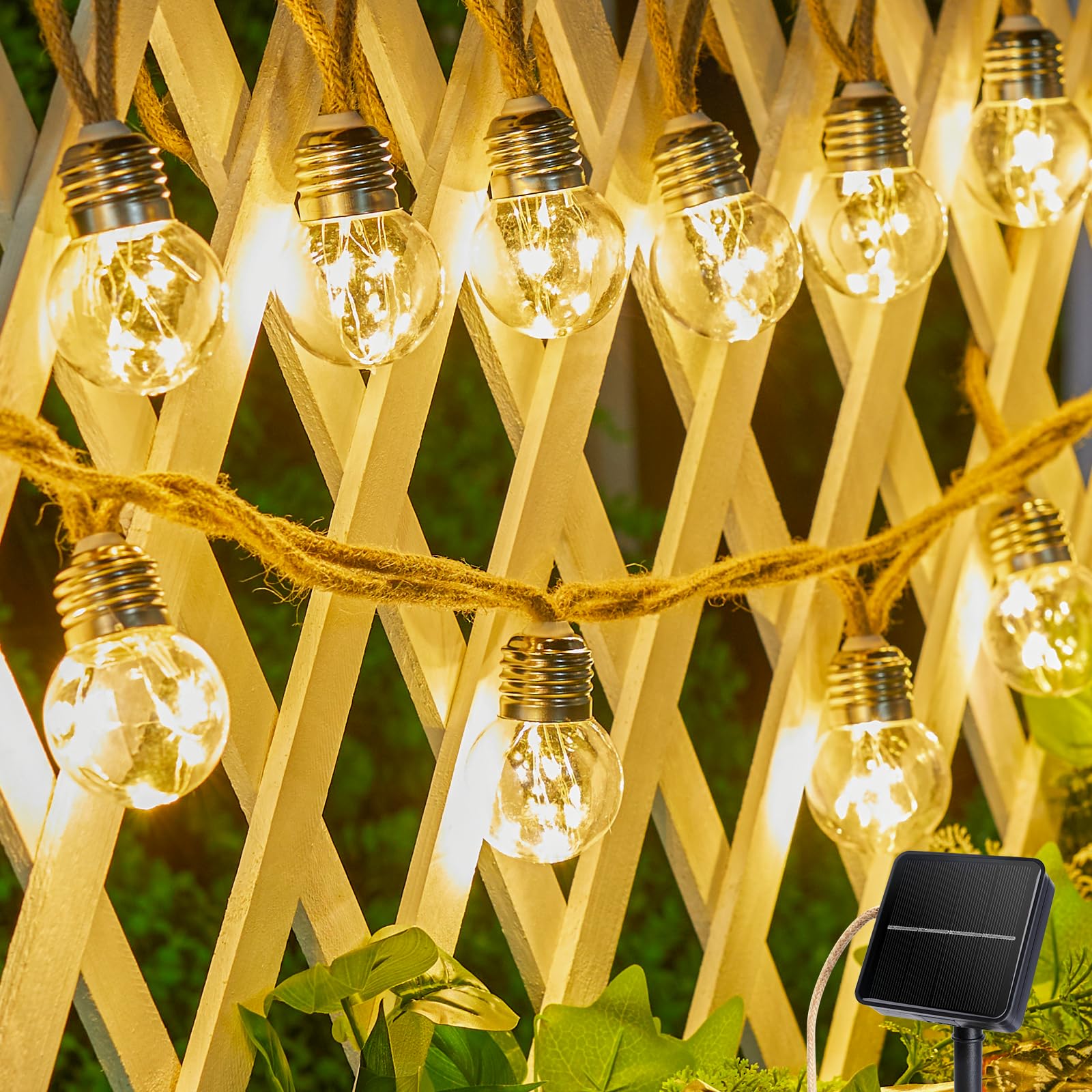Brightown 58FT Solar String Lights Outdoor with Remote Cable Ties Hooks, 26 LED Shatterproof Bulbs, 3 Light Modes, Dimmer & Timer, Commercial Grade Patio Lights for Yard Balcony Pergola Party Decor