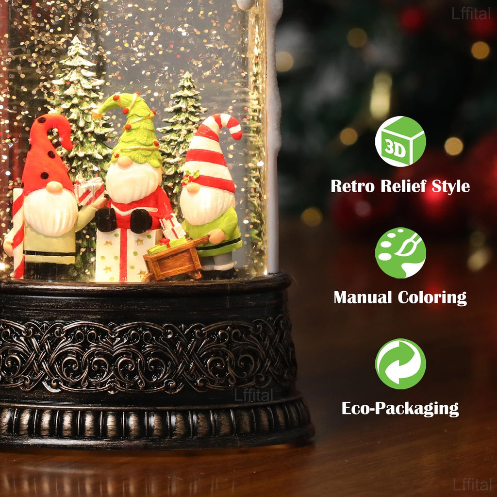 Snowman Christmas Snow Globe Lantern, Lighted Christmas Decorations for Home Candle Shaped Snow Lantern with Music Timer Glittering, Home Decor Festival Gife, USB & Battery Operated