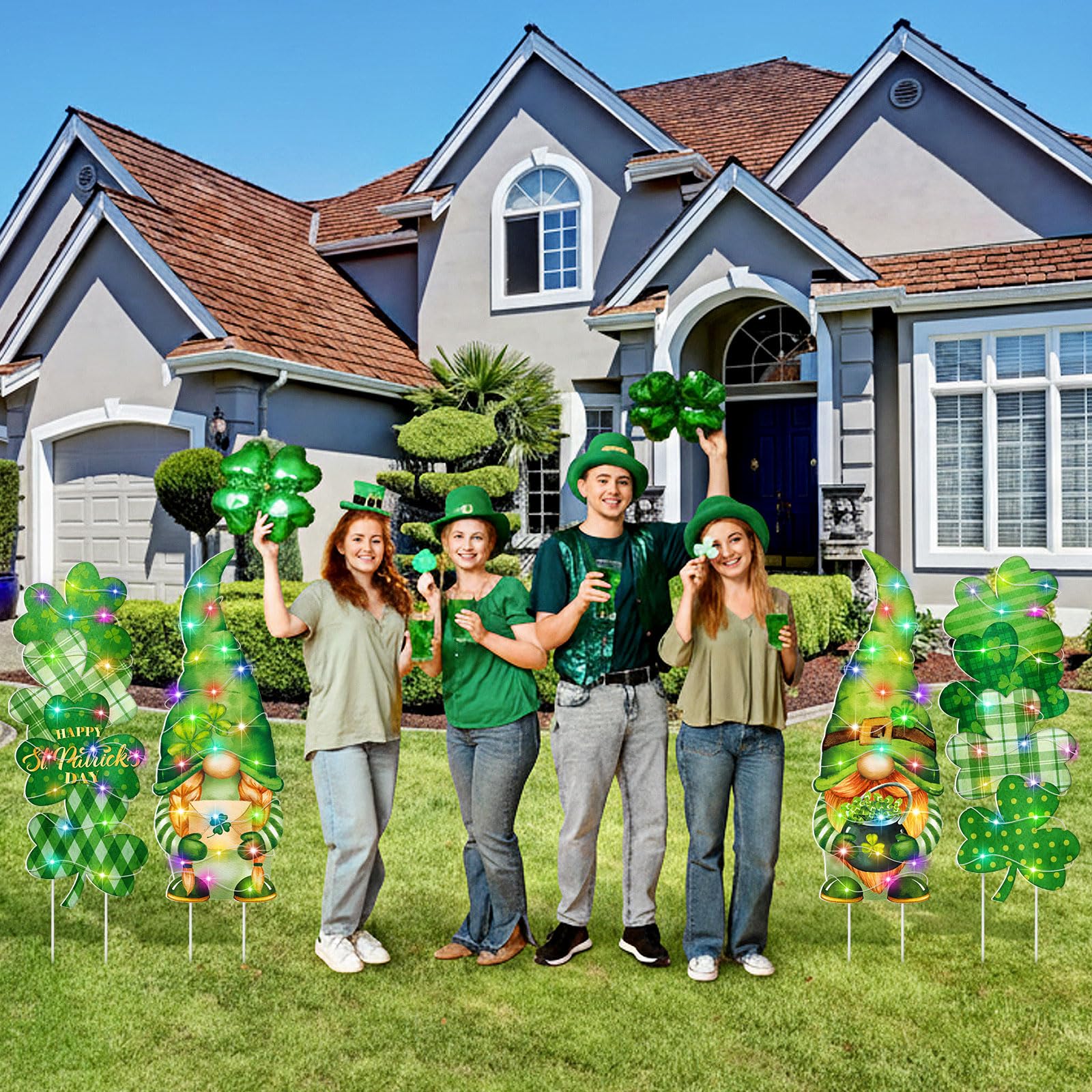 Bencailor 4 Set 4th of July Yard Signs LED 250th Anniversary Patriotic Outdoor Lawn Decor Waterproof USA Red White and Blue Yard Stakes for Independence Day(Green,St. Patrick's Day)