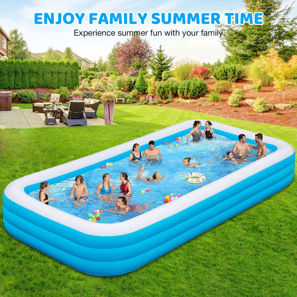Extra Large Inflatable Pool for Adults, 165"x76"x22" Full-Sized Blow Up Pool with 0.6mm PVC & Cute Animal Print, Big Family Swimming Pool for Backyard Outdoor Summer Water Party