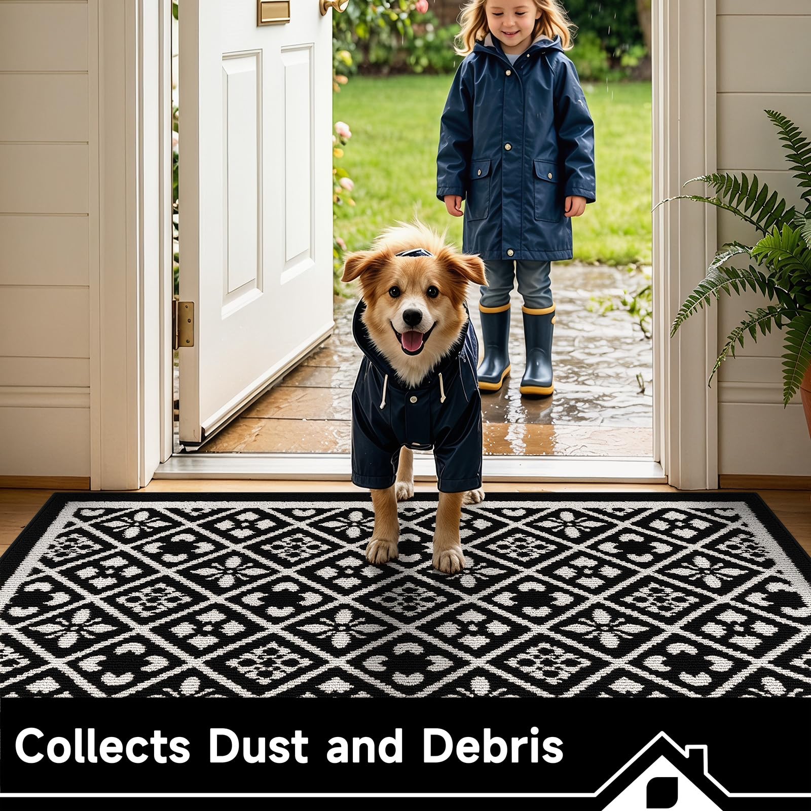 Ileading Christmas Entrance Door Mat, Absorbent Dog Mats for Muddy Paws, Low-Profile Small Red Xmas Decor Kitchen Runner Rug with Non-Slip Backing, Machine Washable Entryway Welcome Mat(Red 24"X36")