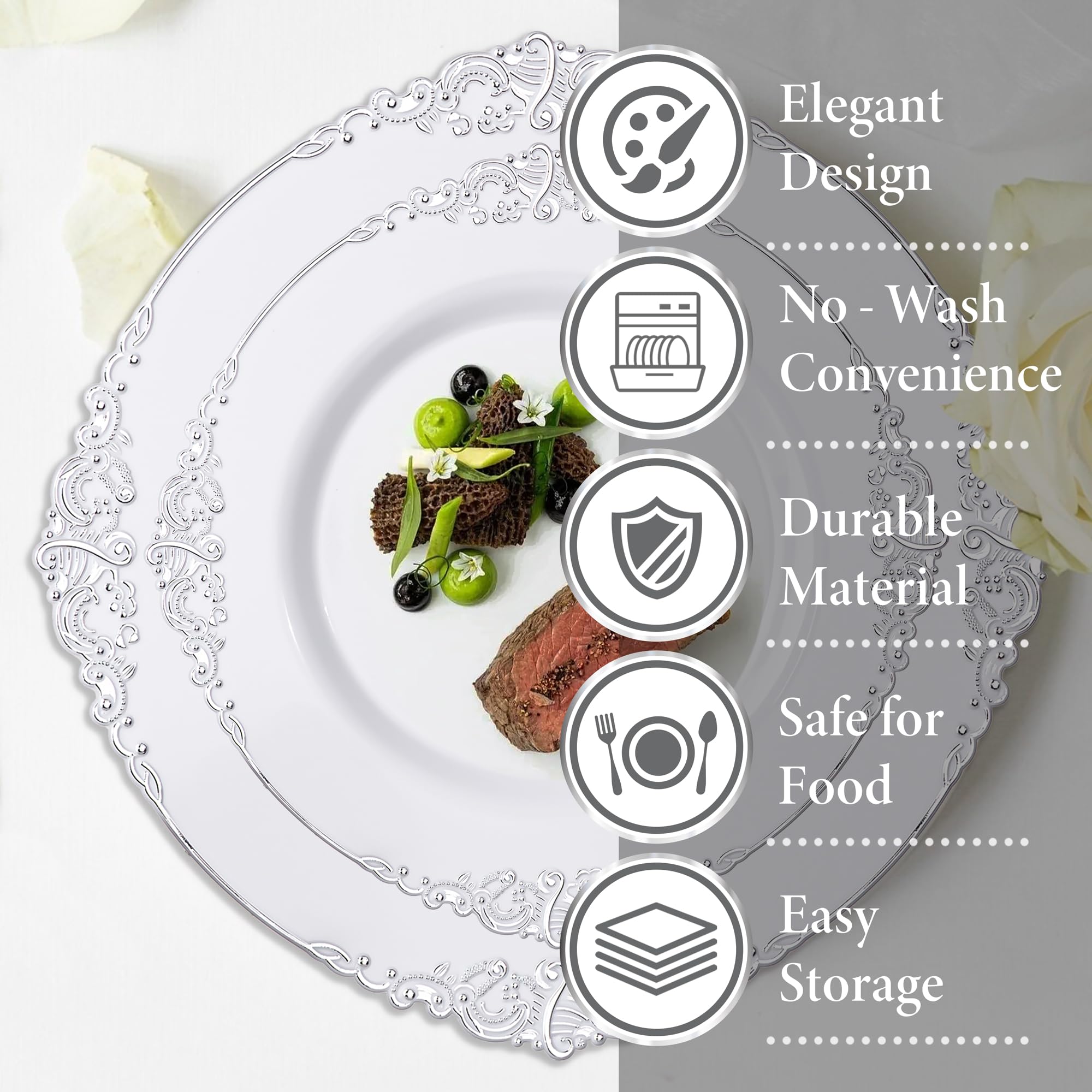 Nervure 175PCS Clear Blue Plastic Plates - Plastic Dinnerware Set Include 25Dinner Plates, 25Dessert Plates, 25Cups, 25Forks, 25Knives, 25Spoons, 25Napkins Perfect for Wedding & Party