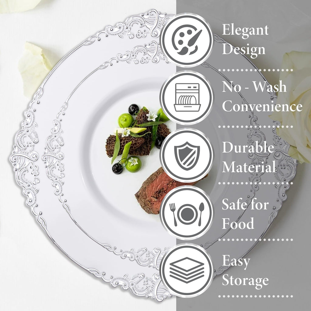 Nervure 175PCS Clear Blue Plastic Plates - Plastic Dinnerware Set Include 25Dinner Plates, 25Dessert Plates, 25Cups, 25Forks, 25Knives, 25Spoons, 25Napkins Perfect for Wedding & Party