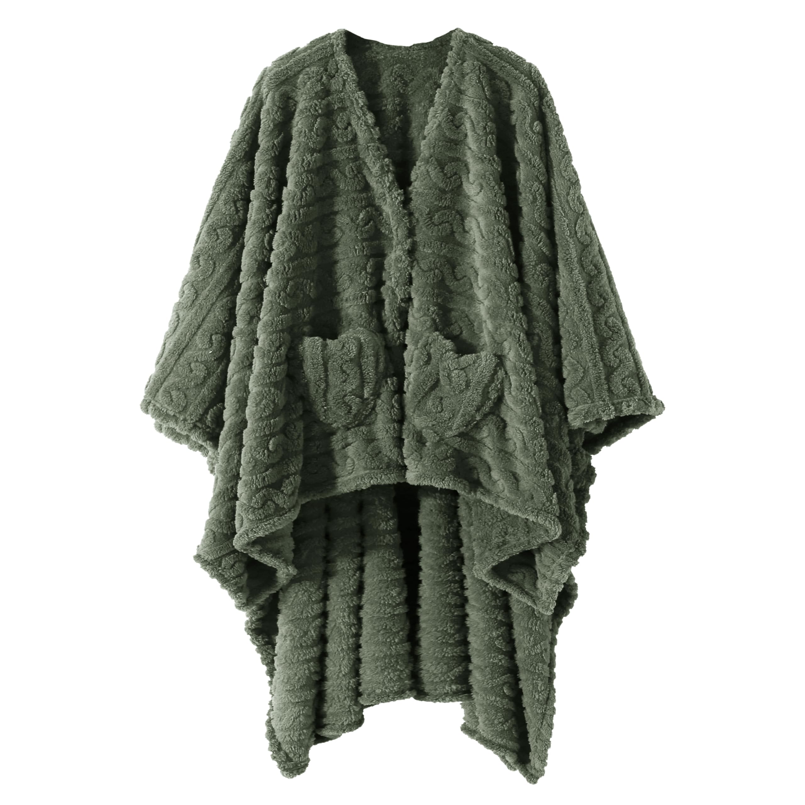 Wearable Blanket Poncho Cape Wrap for Adult, Cozy Sherpa Fleece Pocketed Shawl TV Throw Blankets for Office and Lounge(Caramel,58'' x 64'')