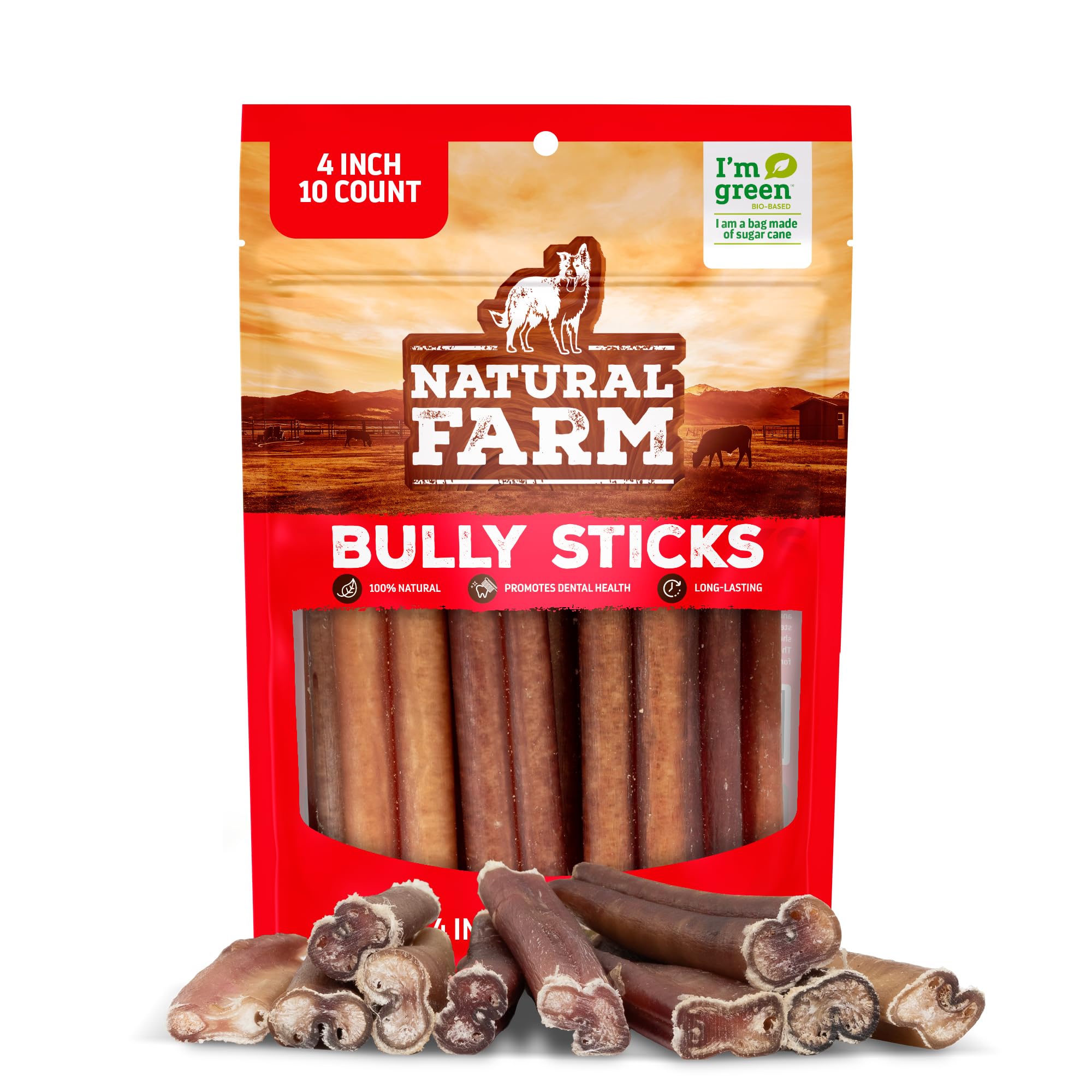 Natural Farm Bully Sticks (6 Inch, 15 Count), Single Ingredient: 100% Beef Chews, Grass-Fed, Non-GMO, Grain-Free, Fully Digestible Treats for Puppies, Small or Senior Dog