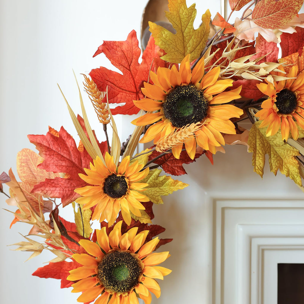 Mizii Artificial Sunflower Garland 6FT Fake Silk Sunflowers Flower Garland Autumn Hanging Vines Decorations for Kitchen Table Centerpieces Room Wall Party Wedding Birthday Fall Decor (Orange)